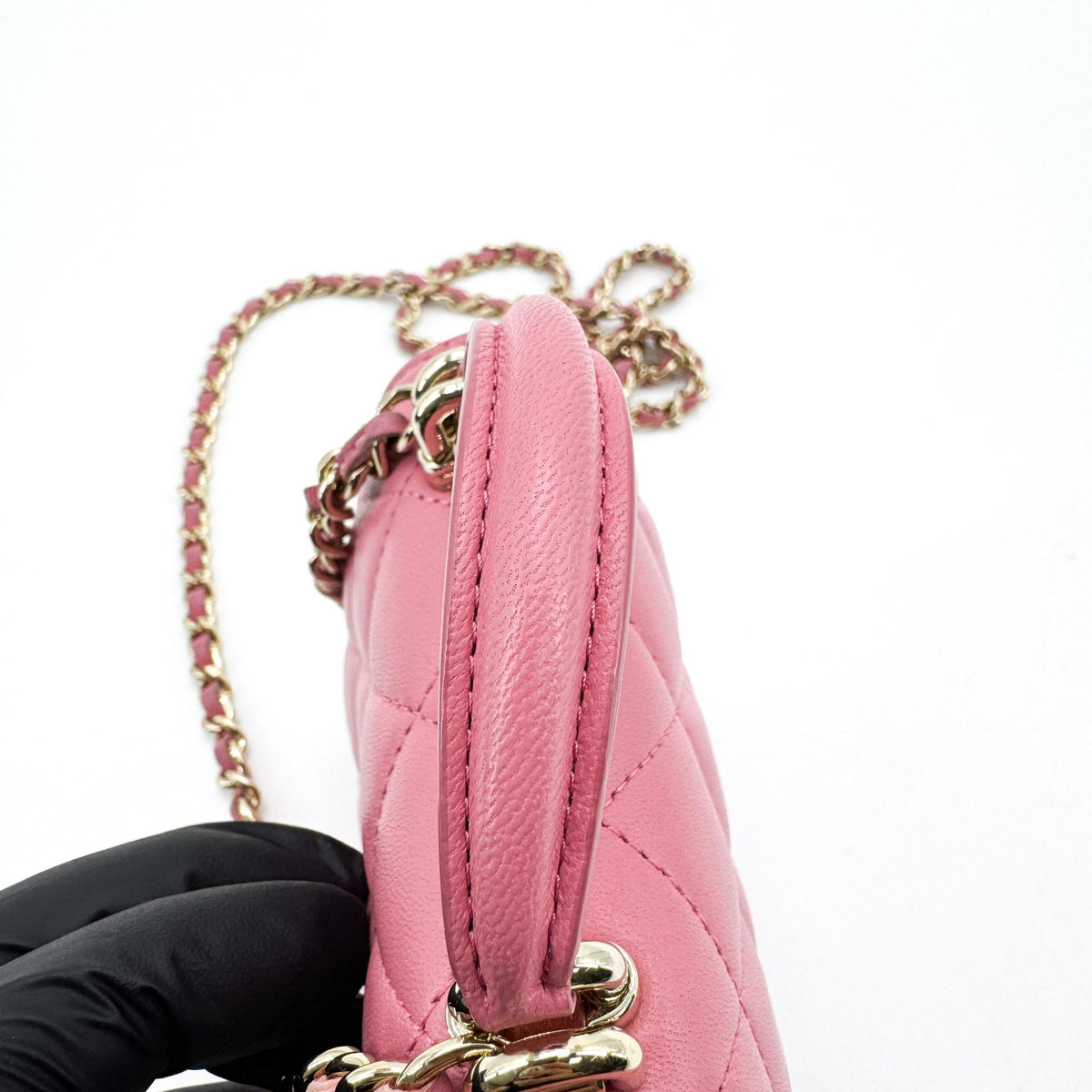 Chanel Square Classic Flap Top Handle Clutch With Chain Quilted Lambskin Pink Leather Clutche & Pouche Bag (Pre-Owned)