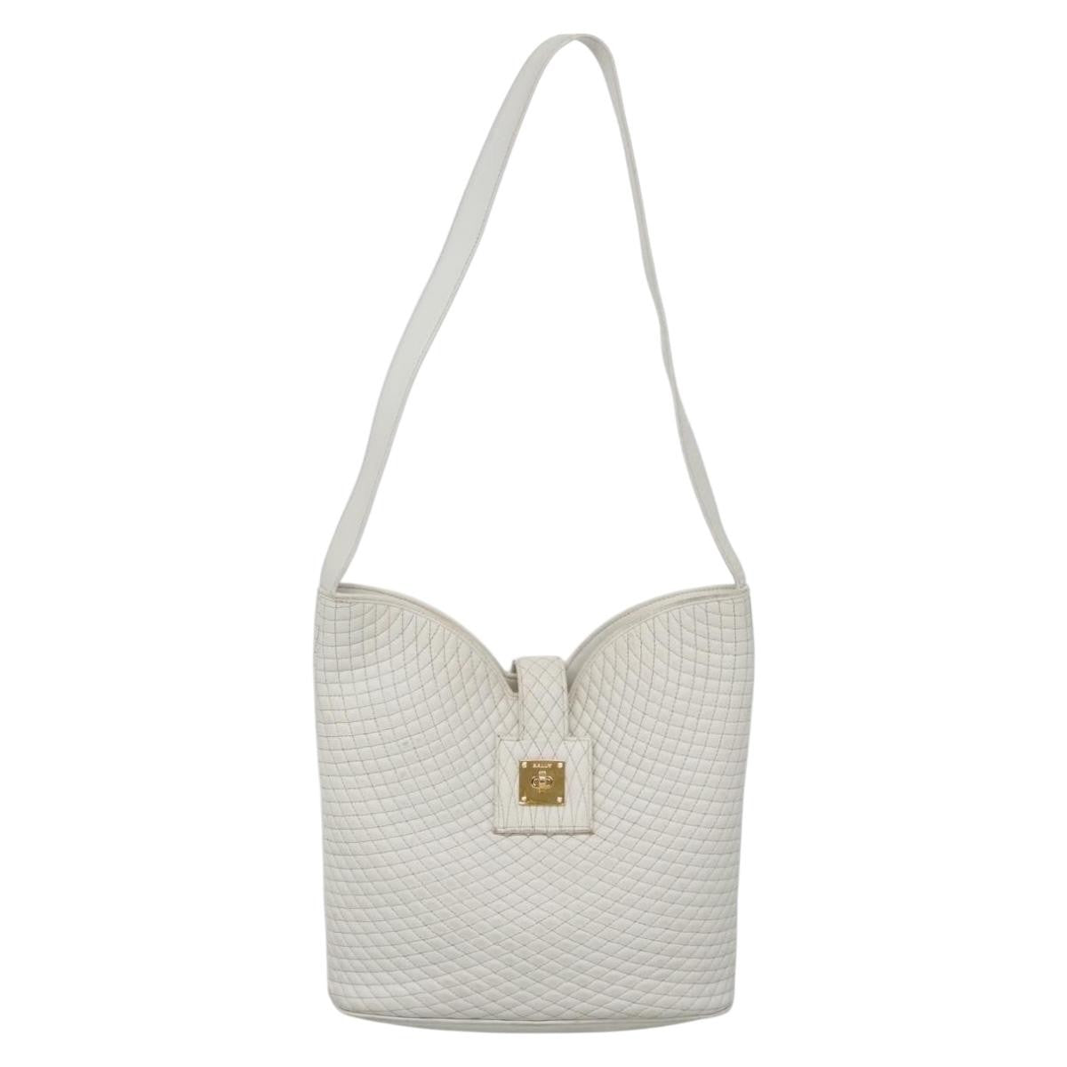 Bally Vintage Quilted Leather White Leather Shoulder Bag Bag (Pre-Owned)