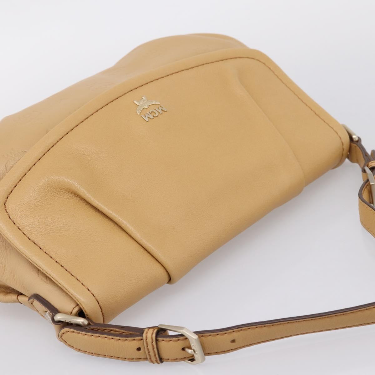 MCM Visetos Leather Beige Leather Shoulder Bag Bag (Pre-Owned)