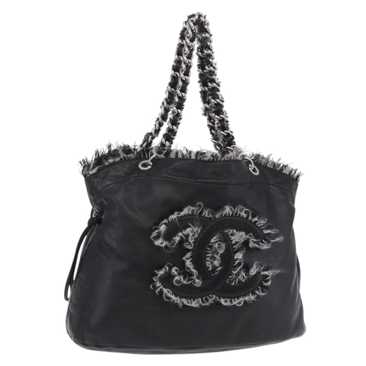 Chanel Funny Tweed Bon Bon Lambskin Black Leather Tote Bag Bag (Pre-Owned)