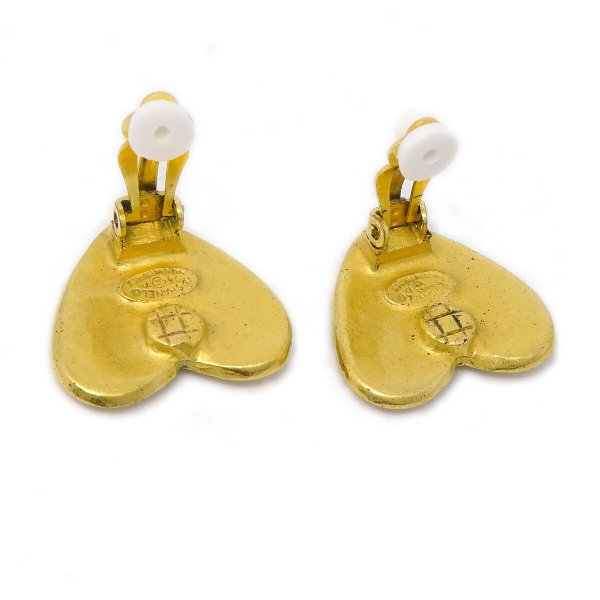 Chanel Vintage Cc Heart Clip-On Metal Gold Gold_Plated Earrings Jewelry (Pre-Owned)