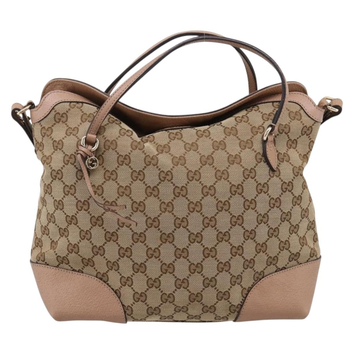 Gucci Bree Convertible Top Handle Gg Canvas With Leather Beige Canvas Handbag (Pre-Owned)
