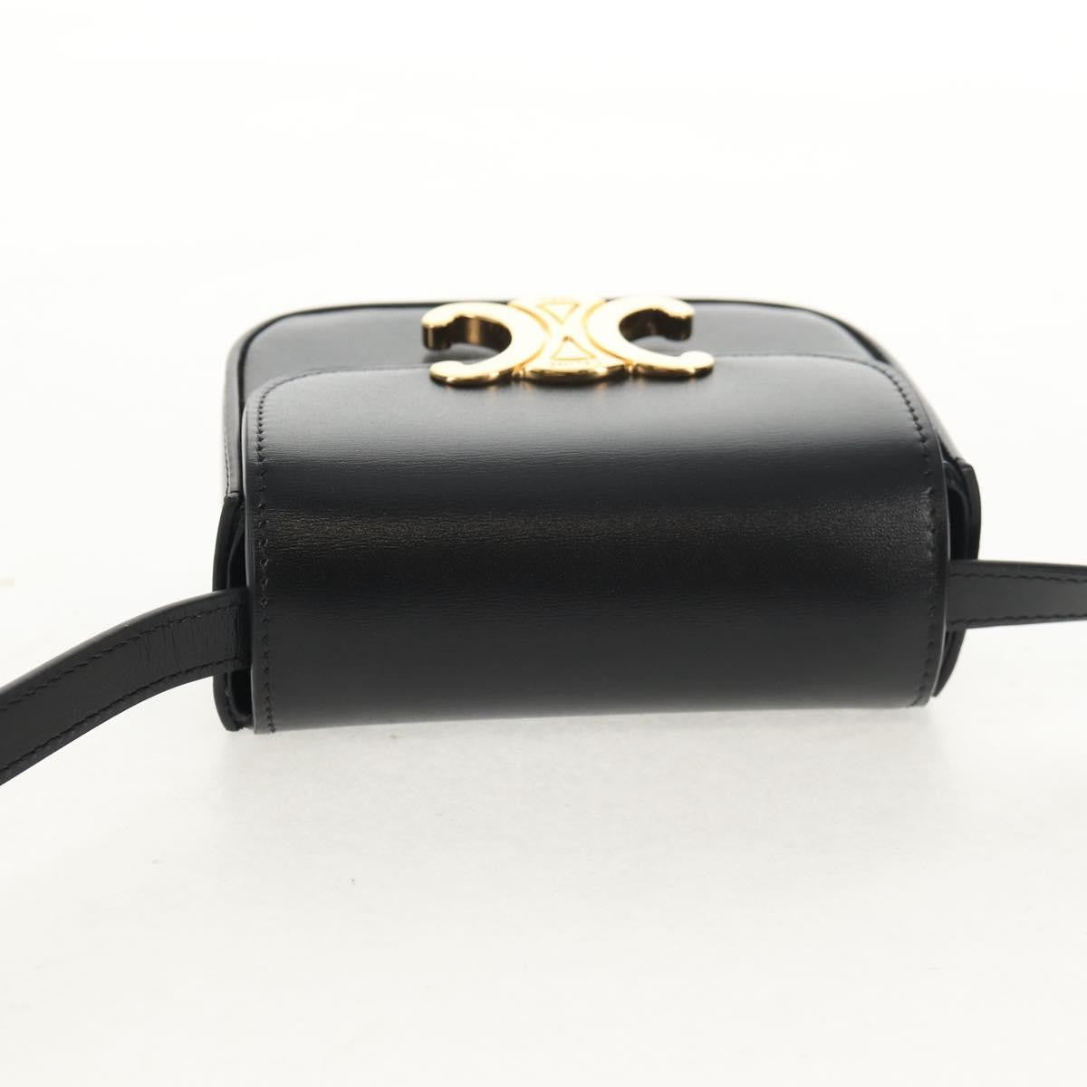 Celine Vintage Triomphe Shoulder Leather Black Leather Handbag (Pre-Owned)