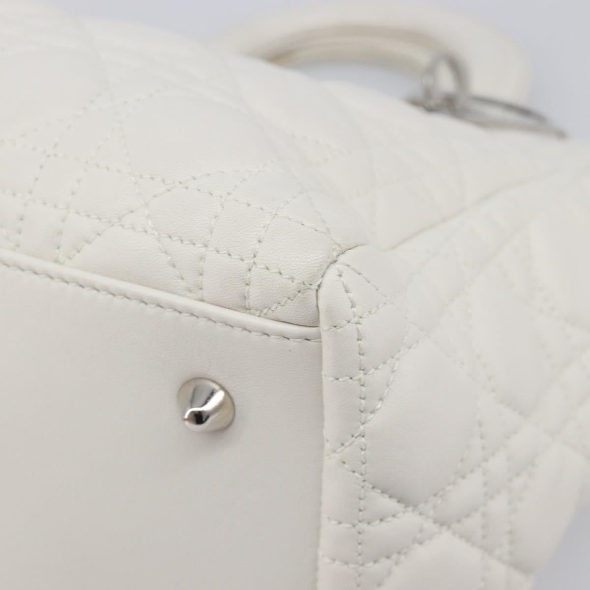 Christian Dior Lady Dior Cannage Quilt Lambskin White Leather Handbag (Pre-Owned)