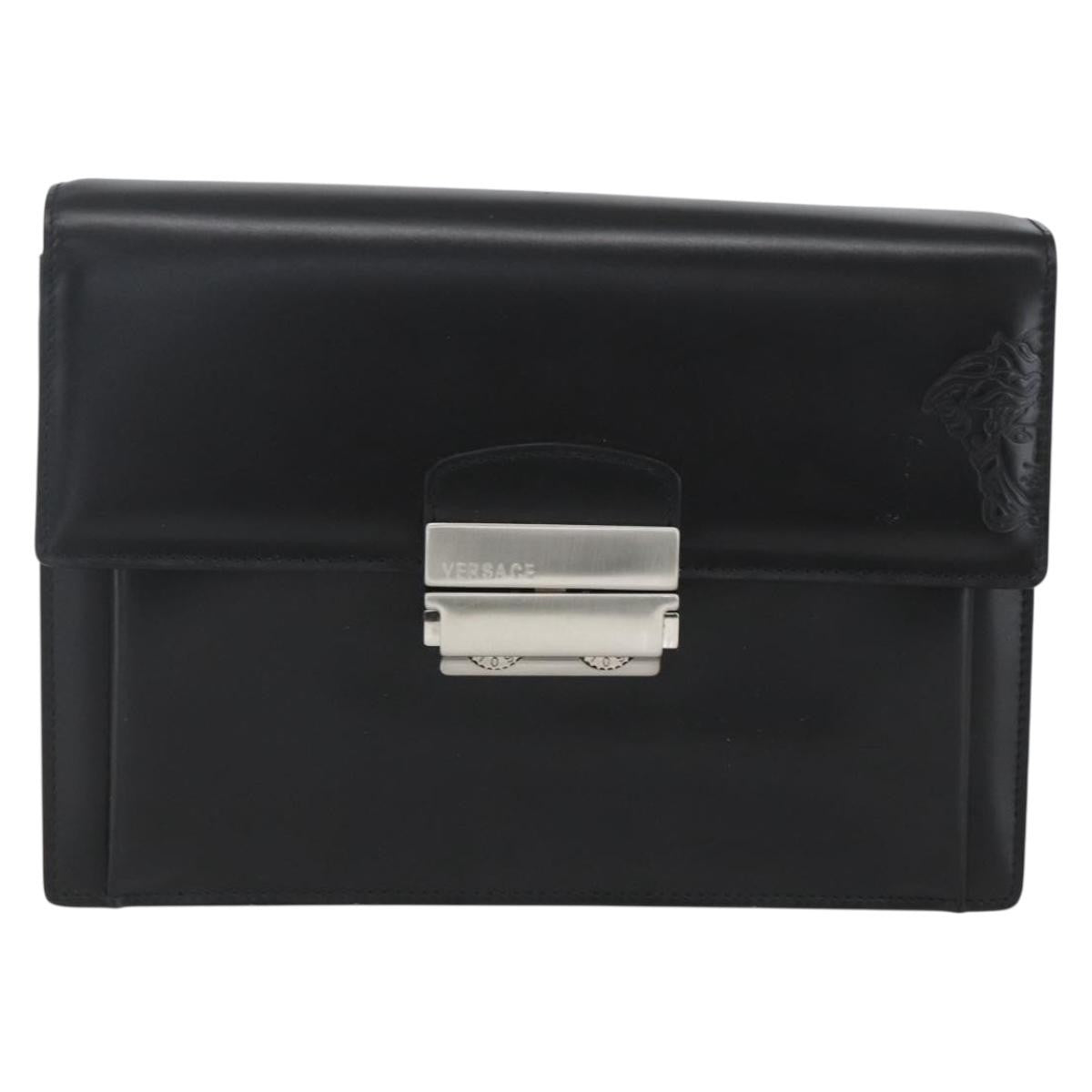 Versace Vintage Clutch Leather Black Leather Clutche & Pouche Bag (Pre-Owned)