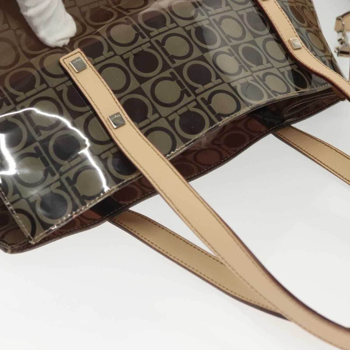Salvatore Ferragamo Gancini Tote Vinyl Brown Plastic Tote Bag Bag (Pre-Owned)