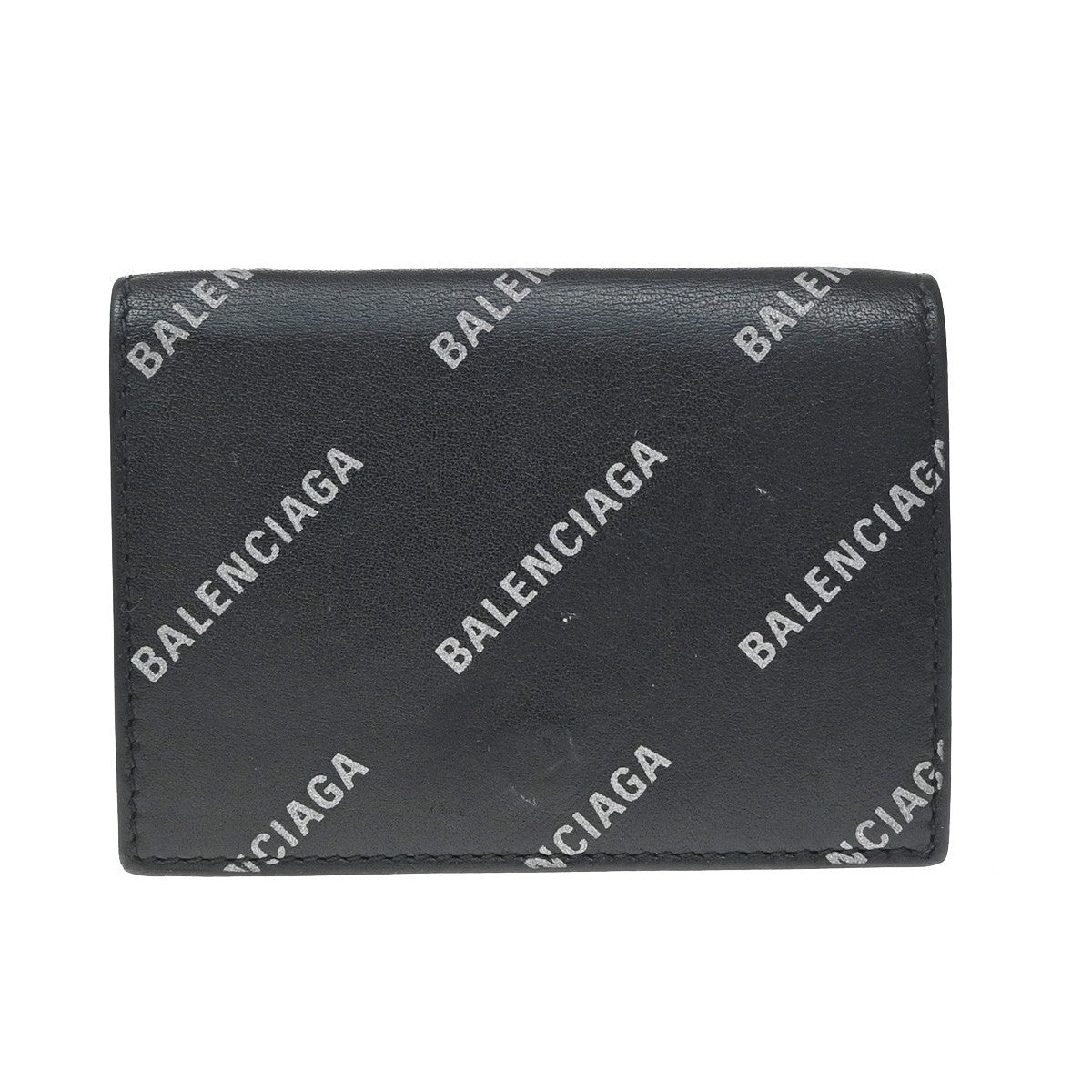 Balenciaga Logo Trifold Wallet Leather Black Leather Clutche & Pouche Bag (Pre-Owned)
