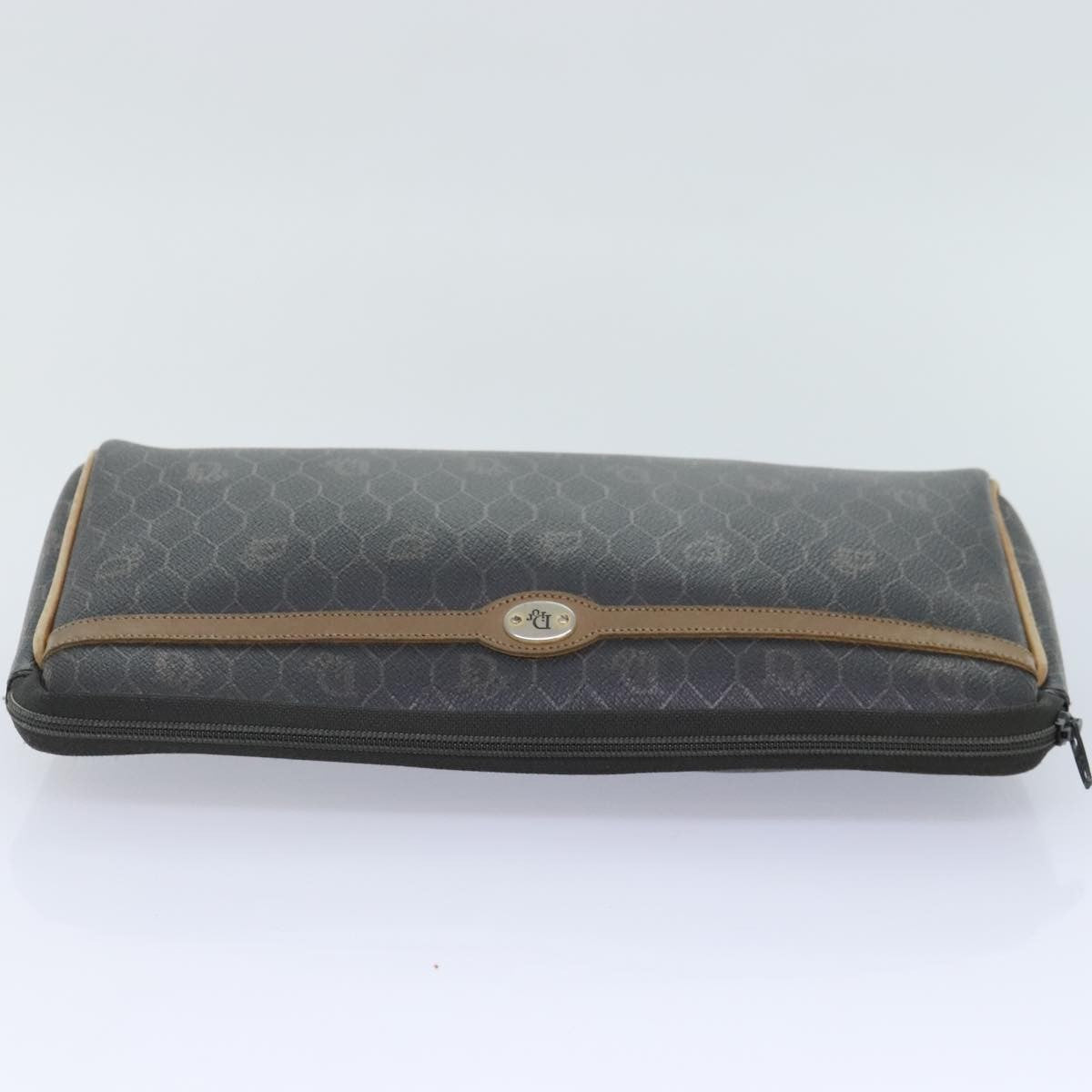 Christian Dior Vintage Honeycomb Zip Canvas And Leather Black Canvas Clutche & Pouche Bag (Pre-Owned)