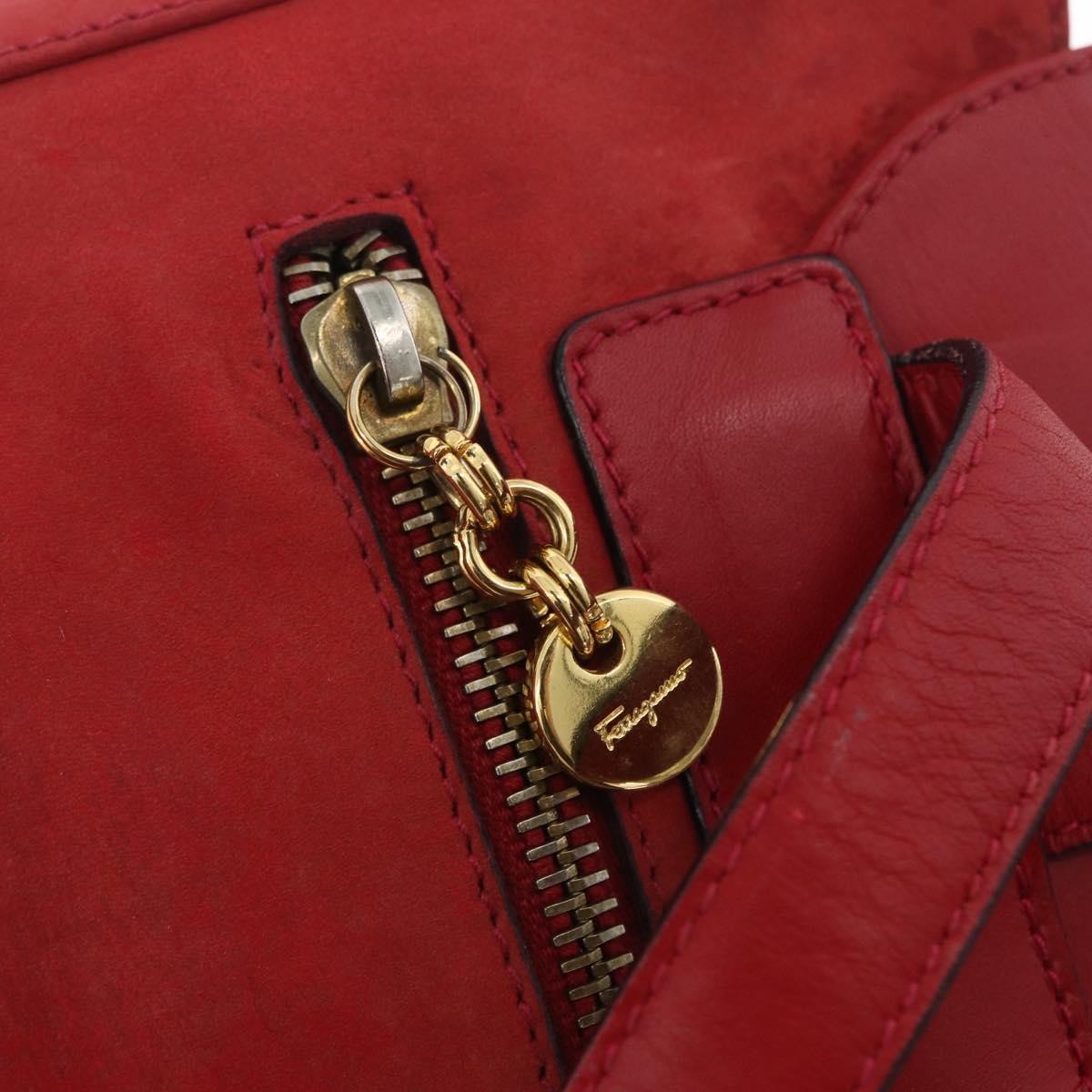 Salvatore Ferragamo Vara Flap Drawstring Leather And Suede Red Suede Backpack Bag (Pre-Owned)