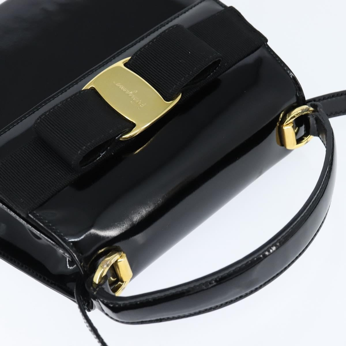 Salvatore Ferragamo Vala Patent Leather Black Patent_Leather Handbag (Pre-Owned)