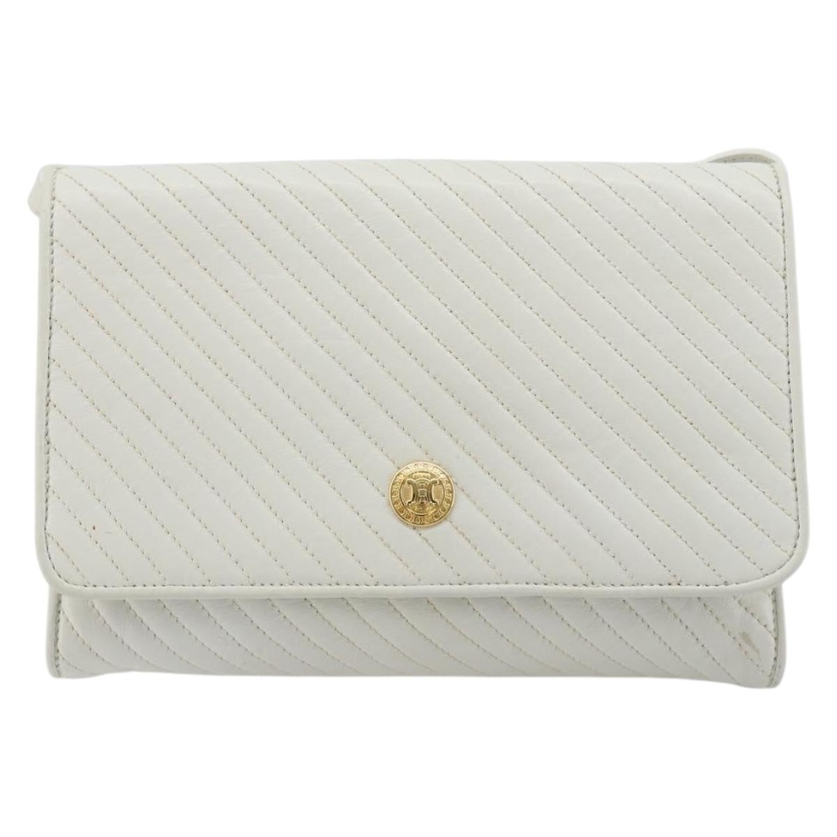 Celine Vintage Flap Quilted Leather White Leather Shoulder Bag Bag (Pre-Owned)