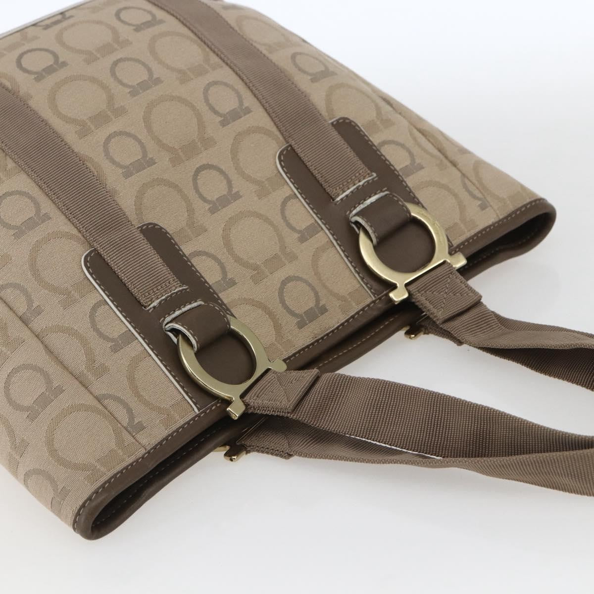 Salvatore Ferragamo Gancini Tote Gancini Canvas Beige Canvas Tote Bag Bag (Pre-Owned)