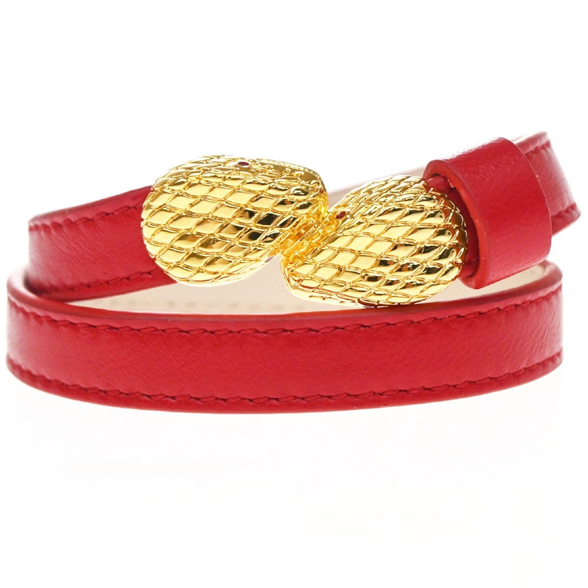 Bvlgari Serpenti Forever Double Wrap Leather Red Leather Bracelet Jewelry (Pre-Owned)