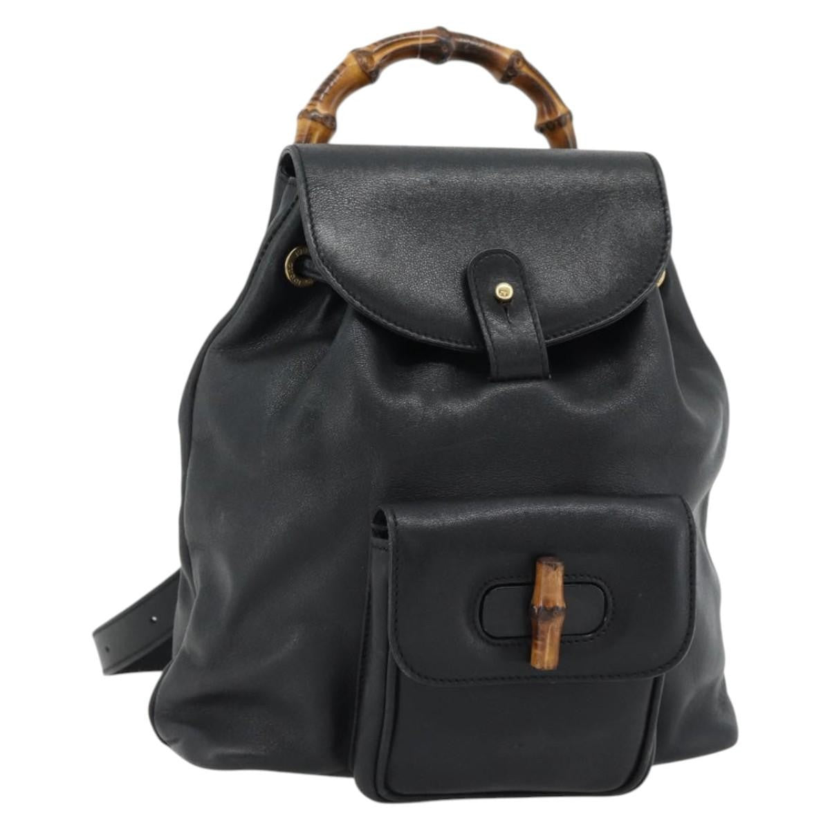 Gucci Vintage Bamboo Leather Black Leather Backpack Bag (Pre-Owned)