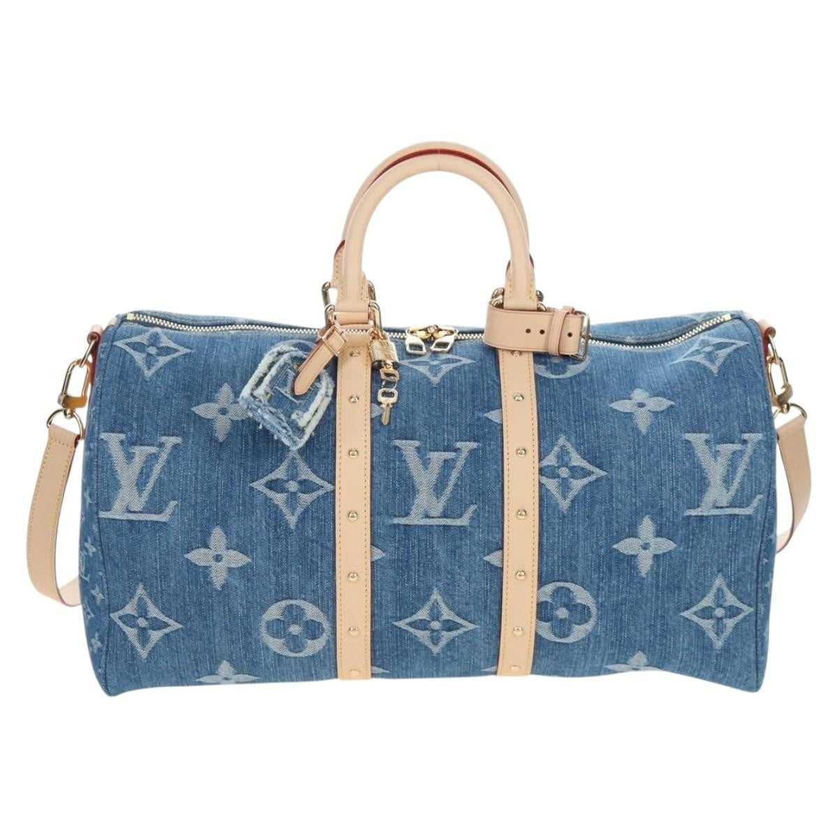Louis Vuitton Keepall Bandouliere Limited Edition Monogram Watercolor Stripes Denim Blue Denim_Jeans Travel Bag Bag (Pre-Owned)