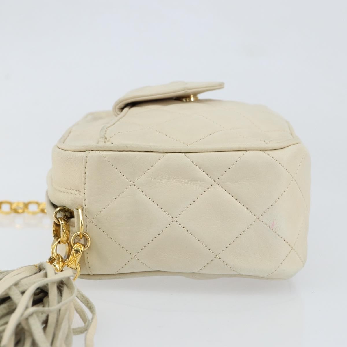 Chanel Vintage Front Pocket Camera Quilted Lambskin Beige Leather Shoulder Bag Bag (Pre-Owned)