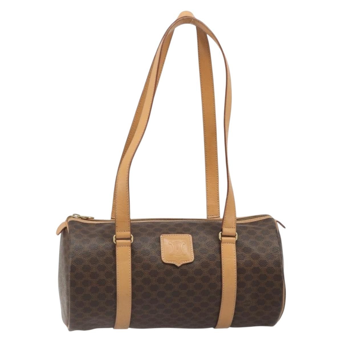 Celine Vintage Barrel Macadam Canvas & Leather Brown Pvc Handbag (Pre-Owned)