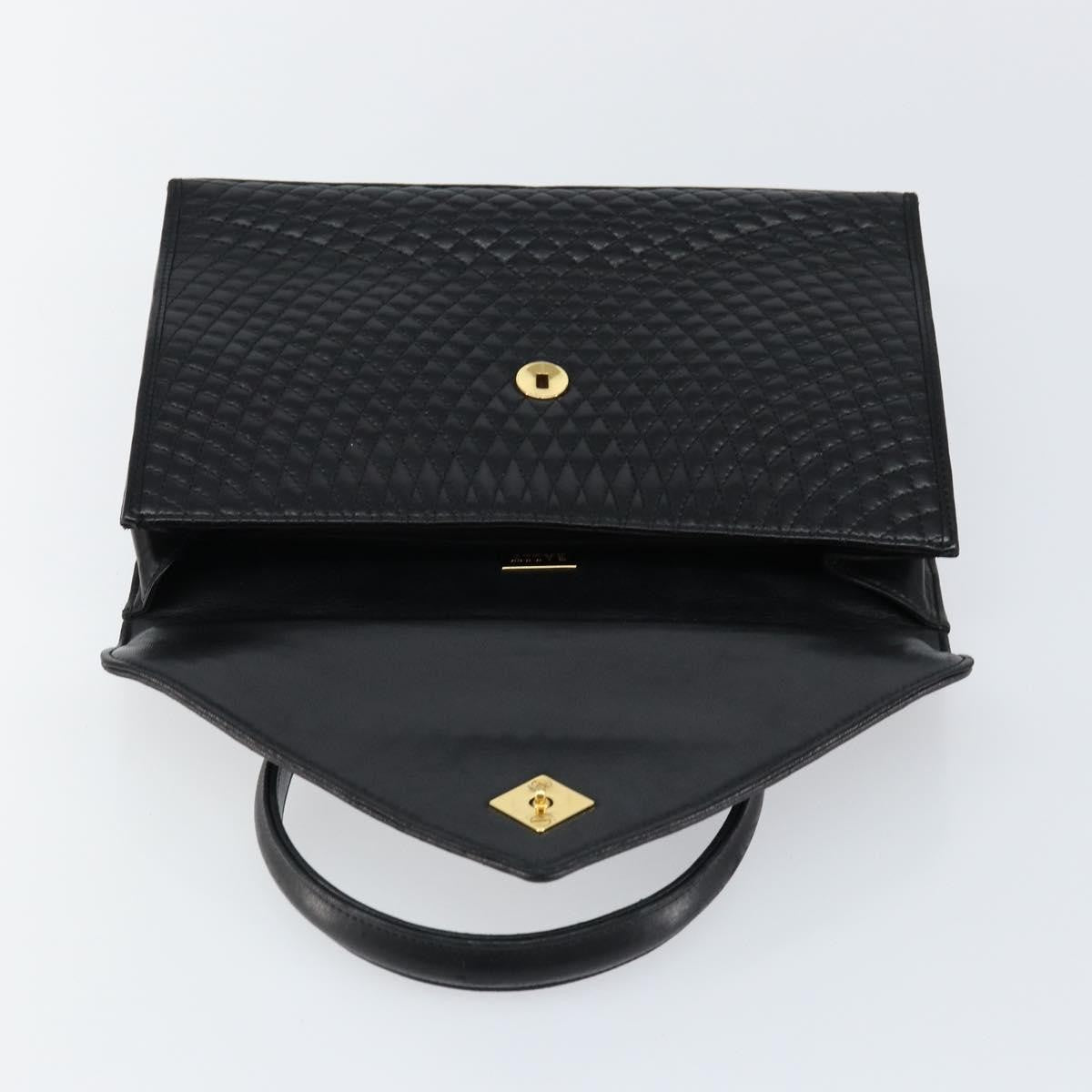 Bally Vintage Flap Quilted Leather Black Leather Handbag (Pre-Owned)