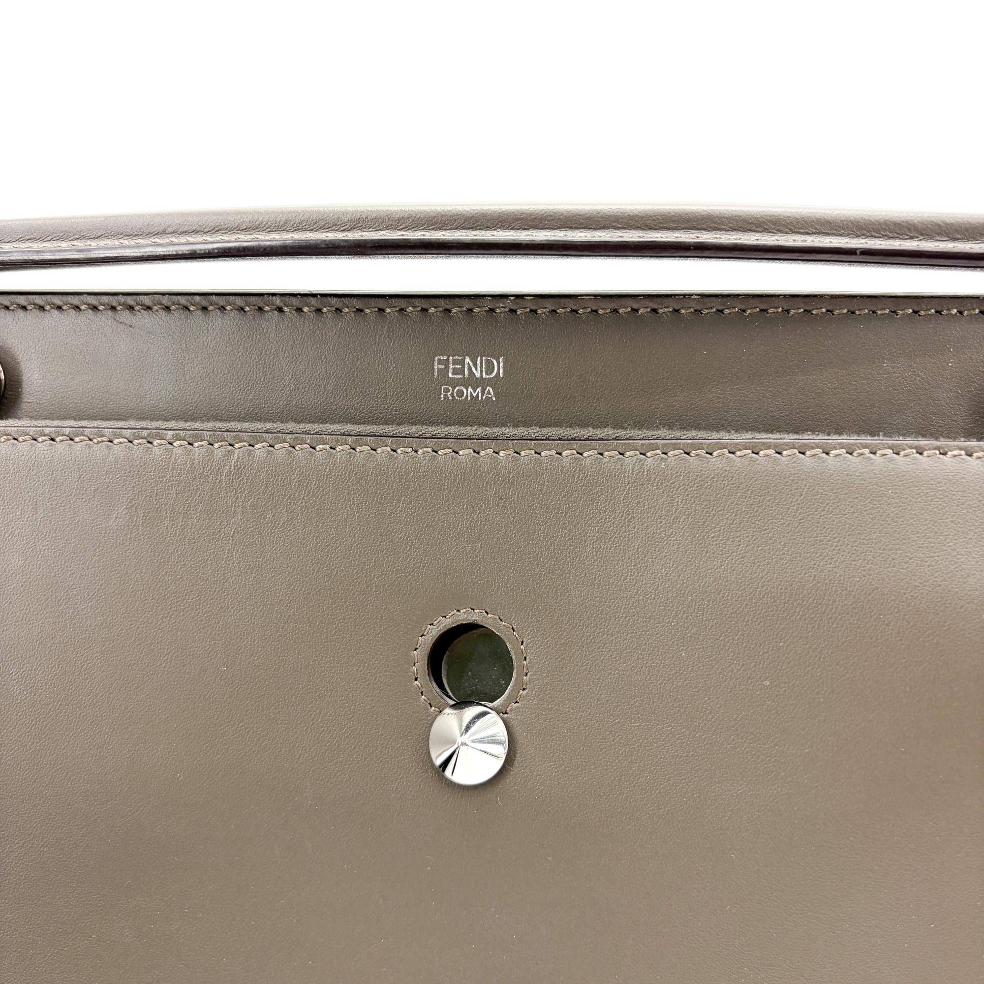 Fendi Dotcom Convertible Satchel Leather Gray Leather Handbag (Pre-Owned)
