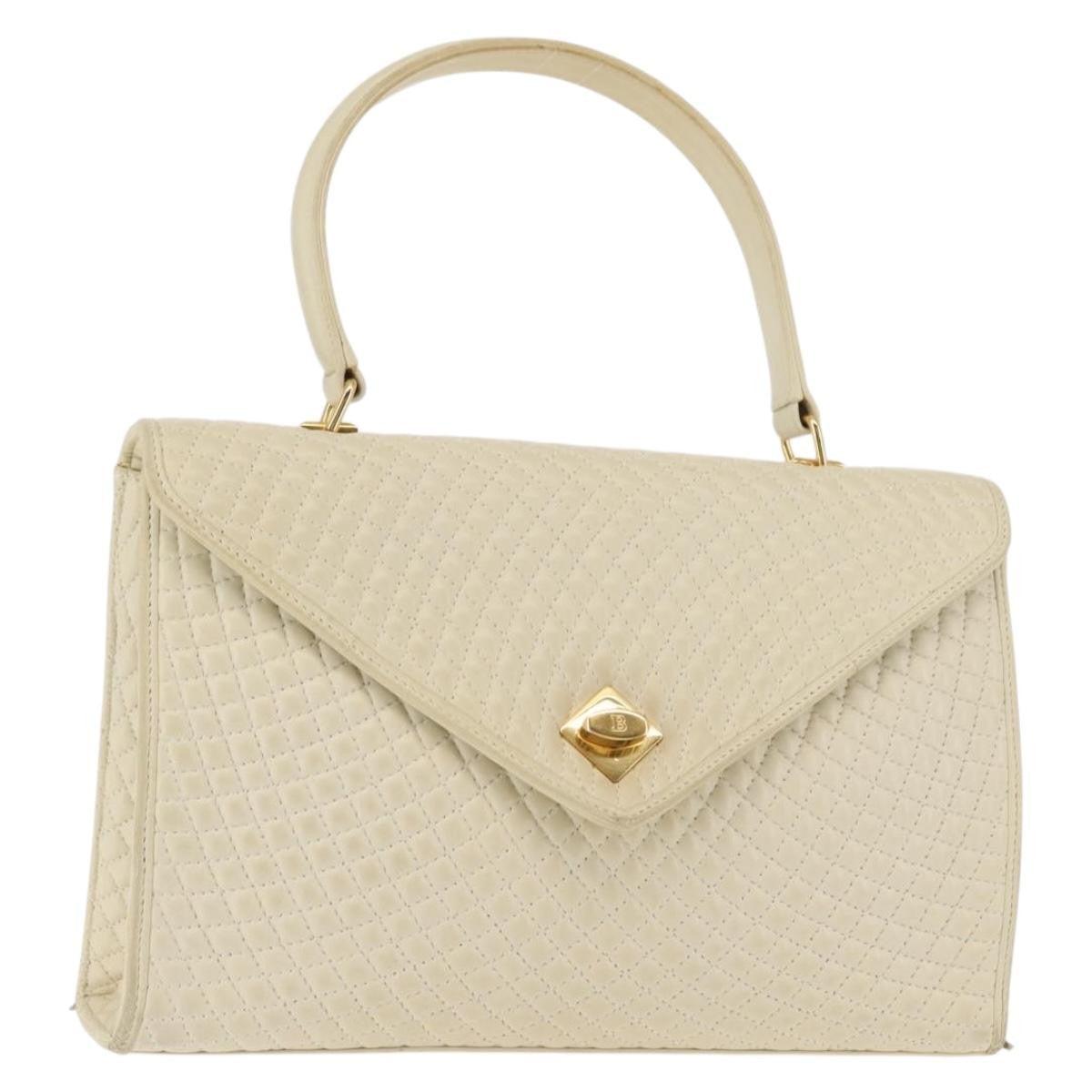 Bally Vintage Quilted Leather Beige Leather Handbag (Pre-Owned)