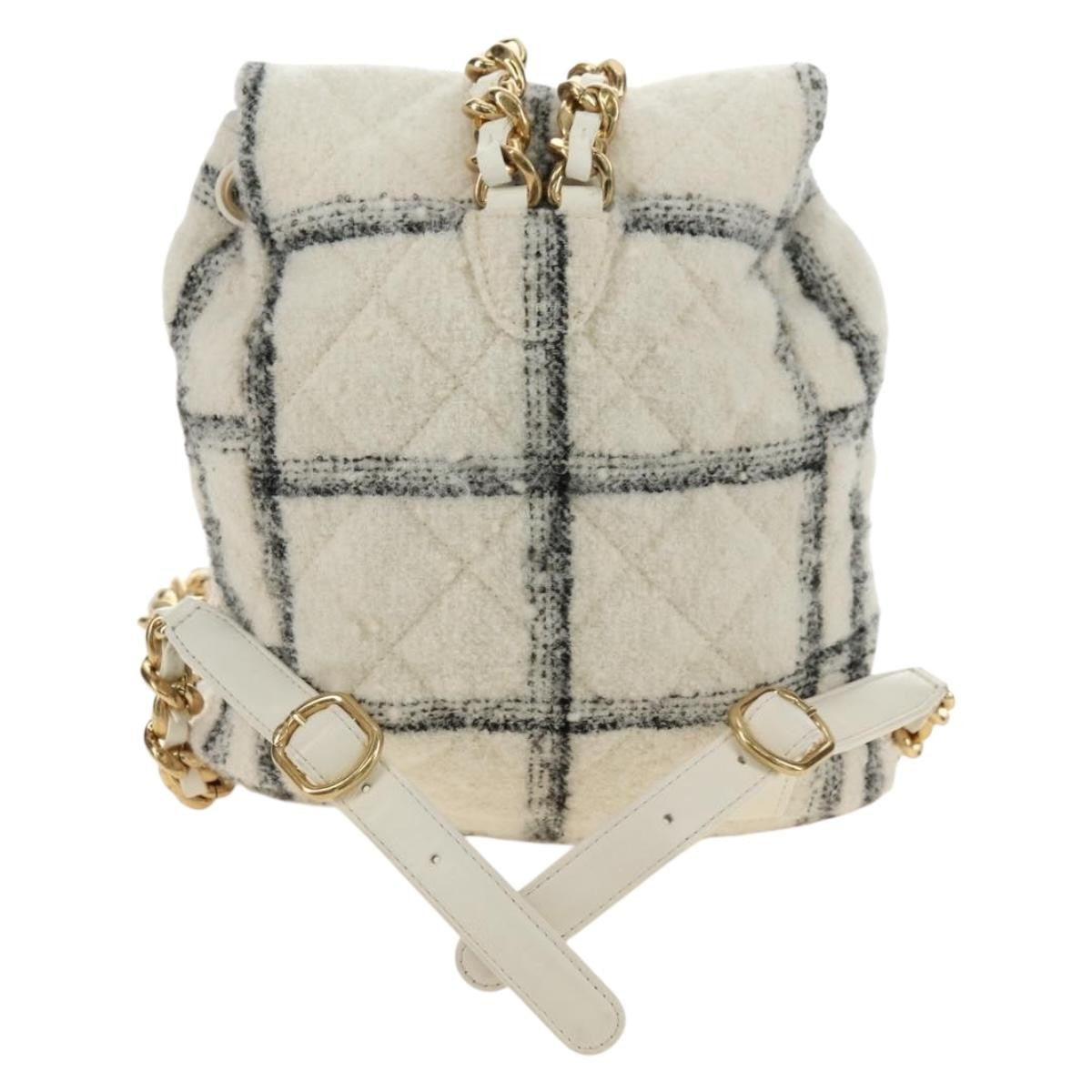 Chanel Duma Drawstring Quilted Wool Tweed Beige Wool Backpack Bag (Pre-Owned)