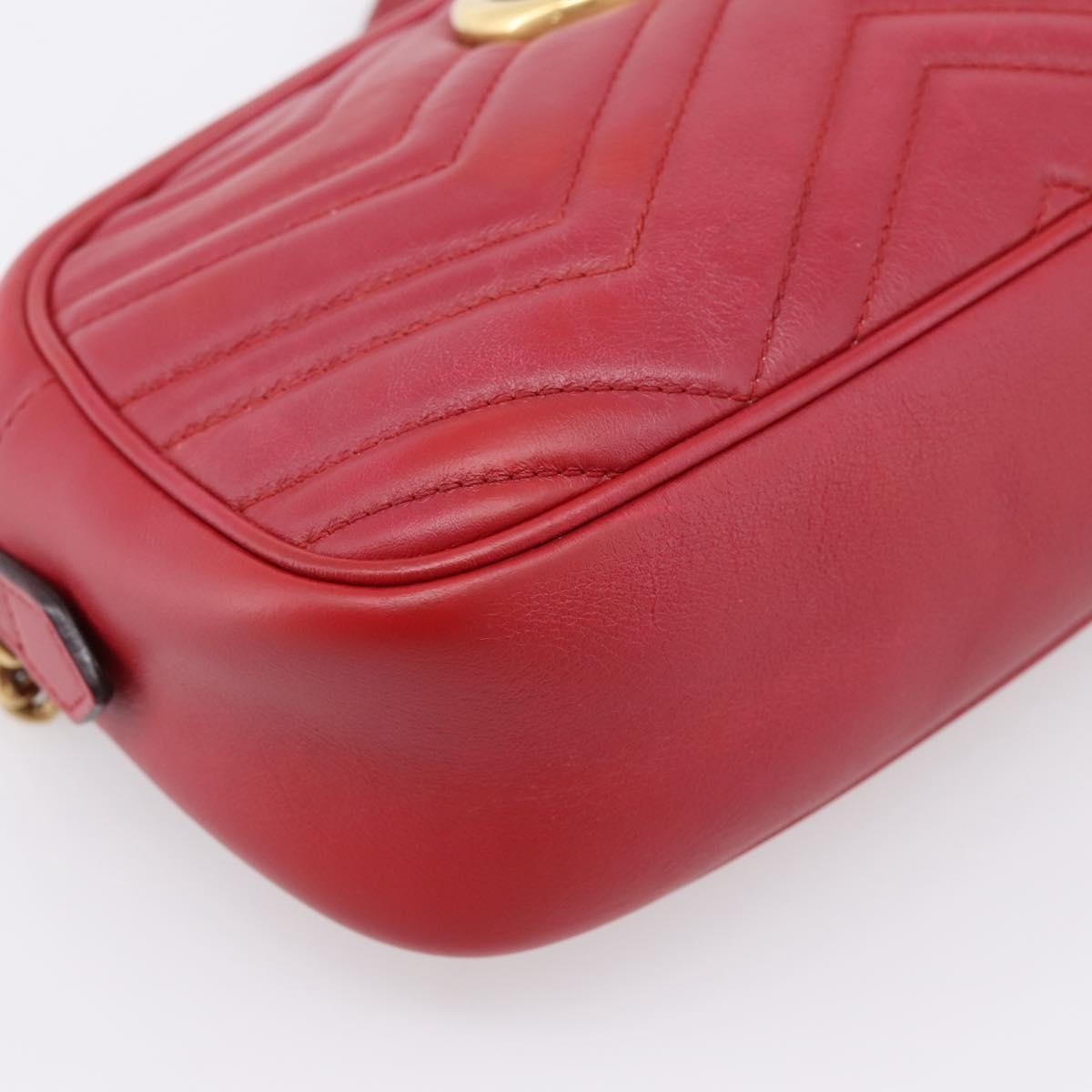 Gucci Gg Marmont Matelasse Leather Red Leather Shoulder Bag Bag (Pre-Owned)