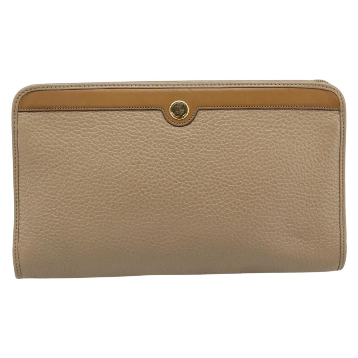 Christian Dior Vintage Zip Pochette Leather Beige Leather Clutche & Pouche Bag (Pre-Owned)