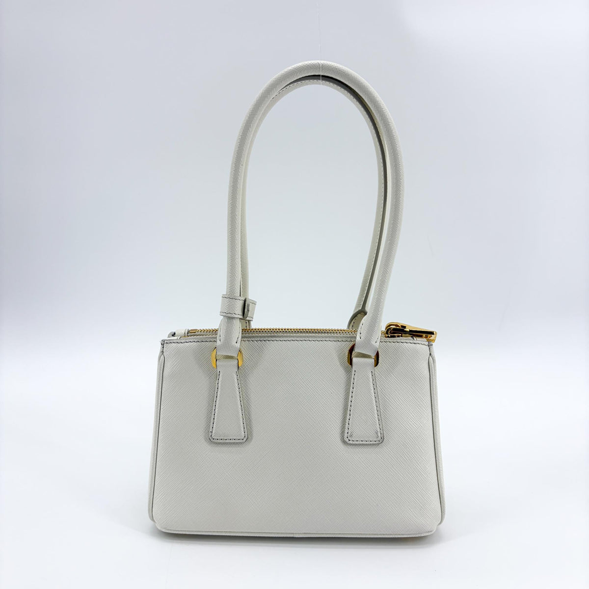 Prada Galleria Double Zip Saffiano Leather White Leather Tote Bag Bag (Pre-Owned)