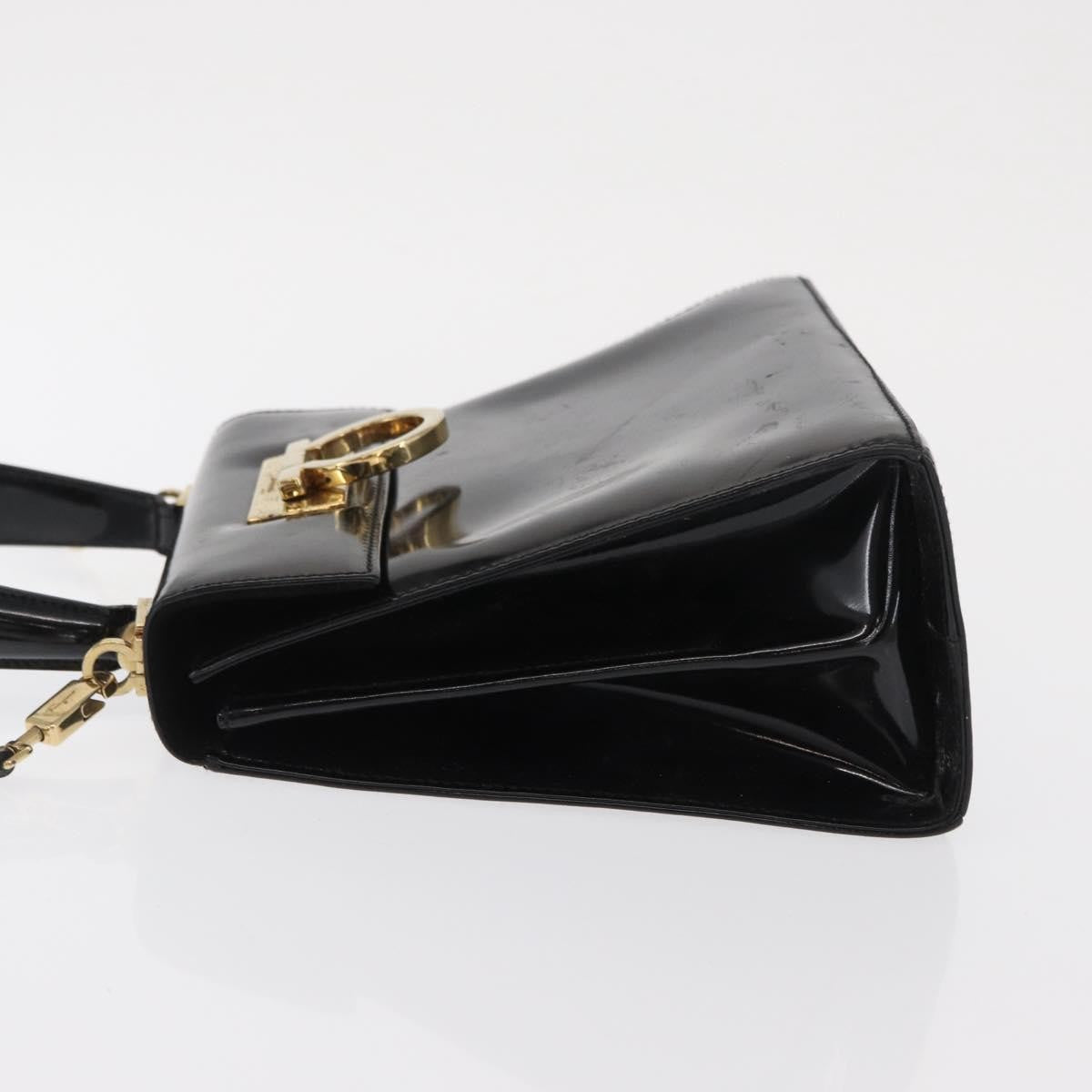 Salvatore Ferragamo Gancini Convertible Top Handle Patent Leather Black Patent_Leather Handbag (Pre-Owned)