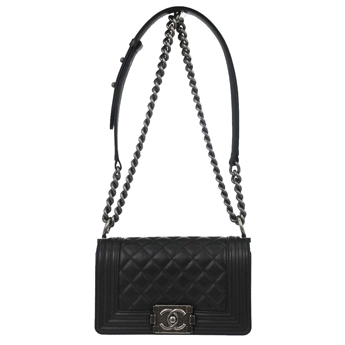 Chanel So Black Boy Flap Quilted Caviar Black Calfskin Handbag (Pre-Owned)