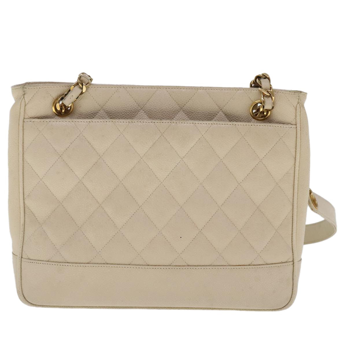 Chanel Vintage Slit Pocket Quilted Caviar Beige Leather Shoulder Bag Bag (Pre-Owned)