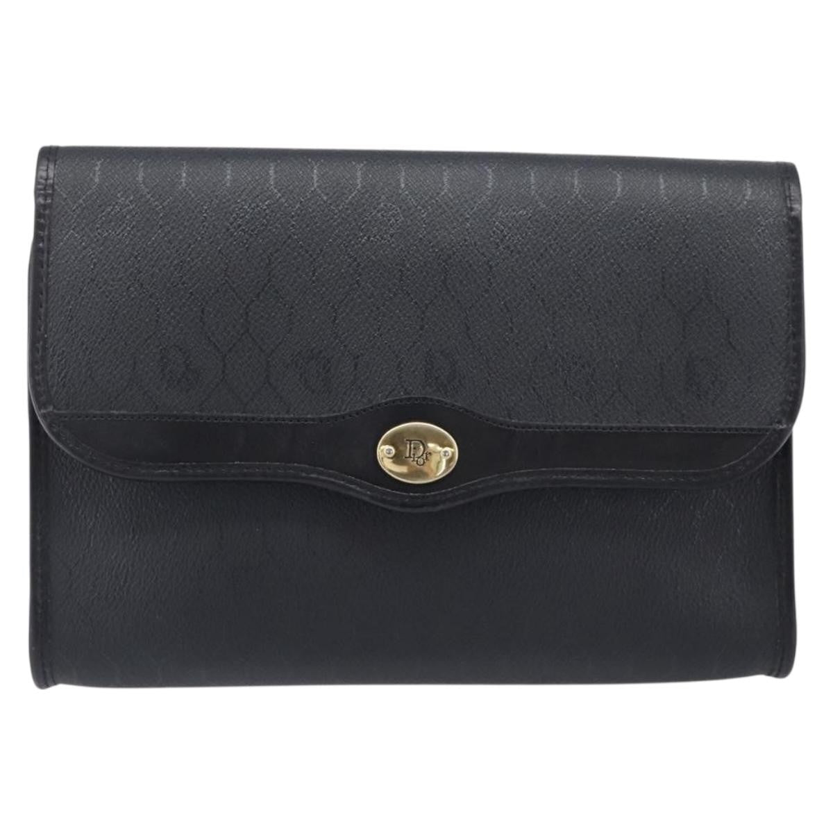 Christian Dior Vintage Honeycomb Zip Coated Canvas Black Canvas Clutche & Pouche Bag (Pre-Owned)