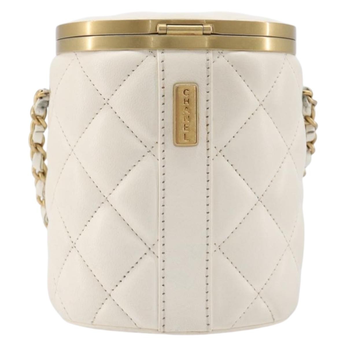 Chanel Crown Box Vanity Quilted Lambskin White Leather Handbag (Pre-Owned)