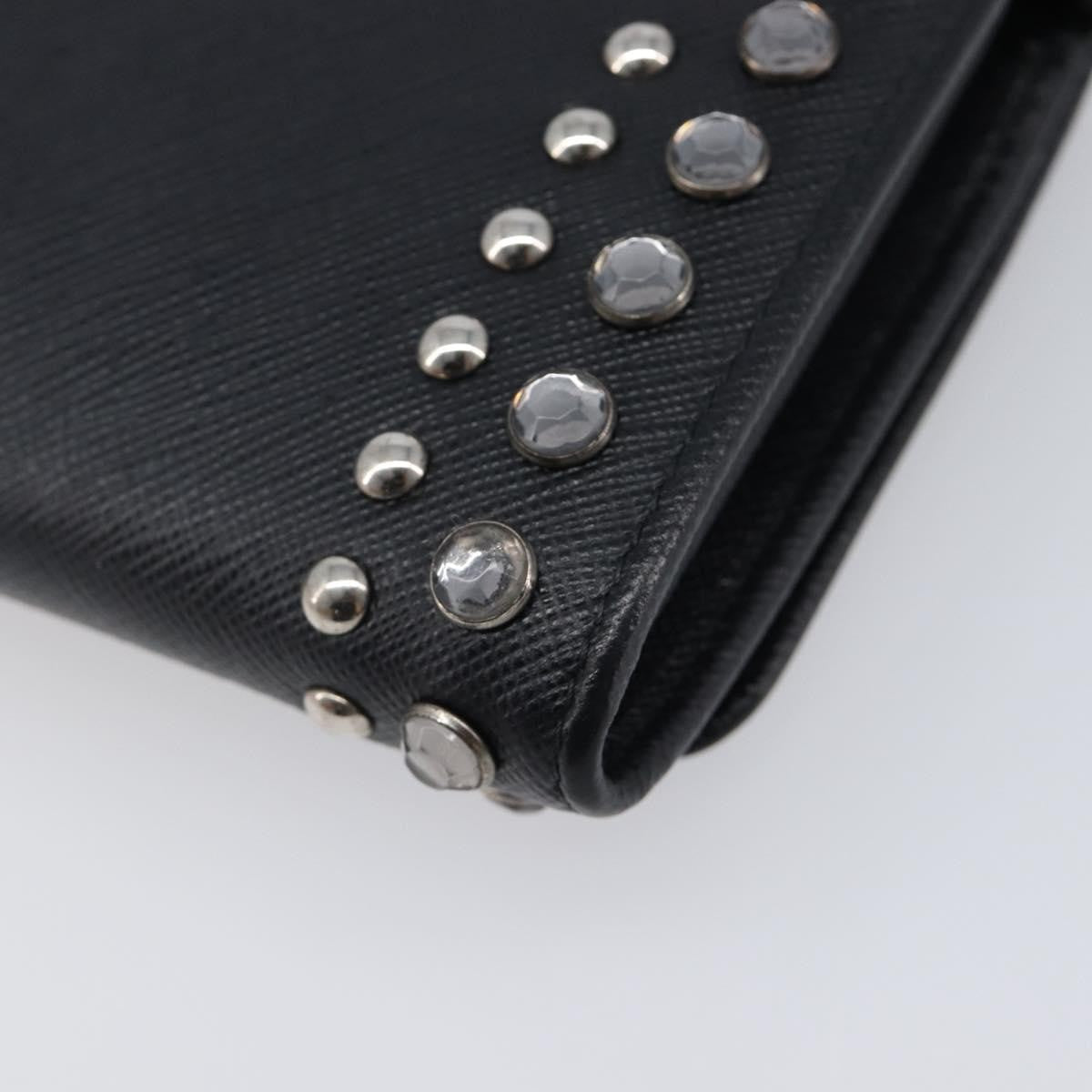 Prada Flap Studded Saffiano Leather Black Leather Crossbody Bag Bag (Pre-Owned)