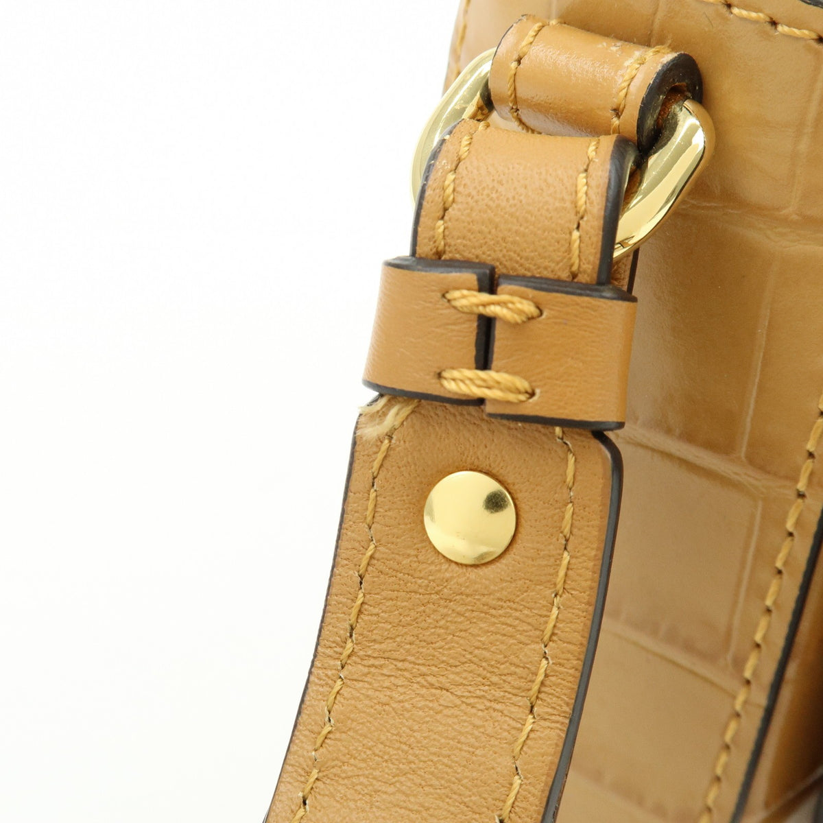 Chloe C Flap Crocodile Embossed Leather Brown Leather Handbag (Pre-Owned)