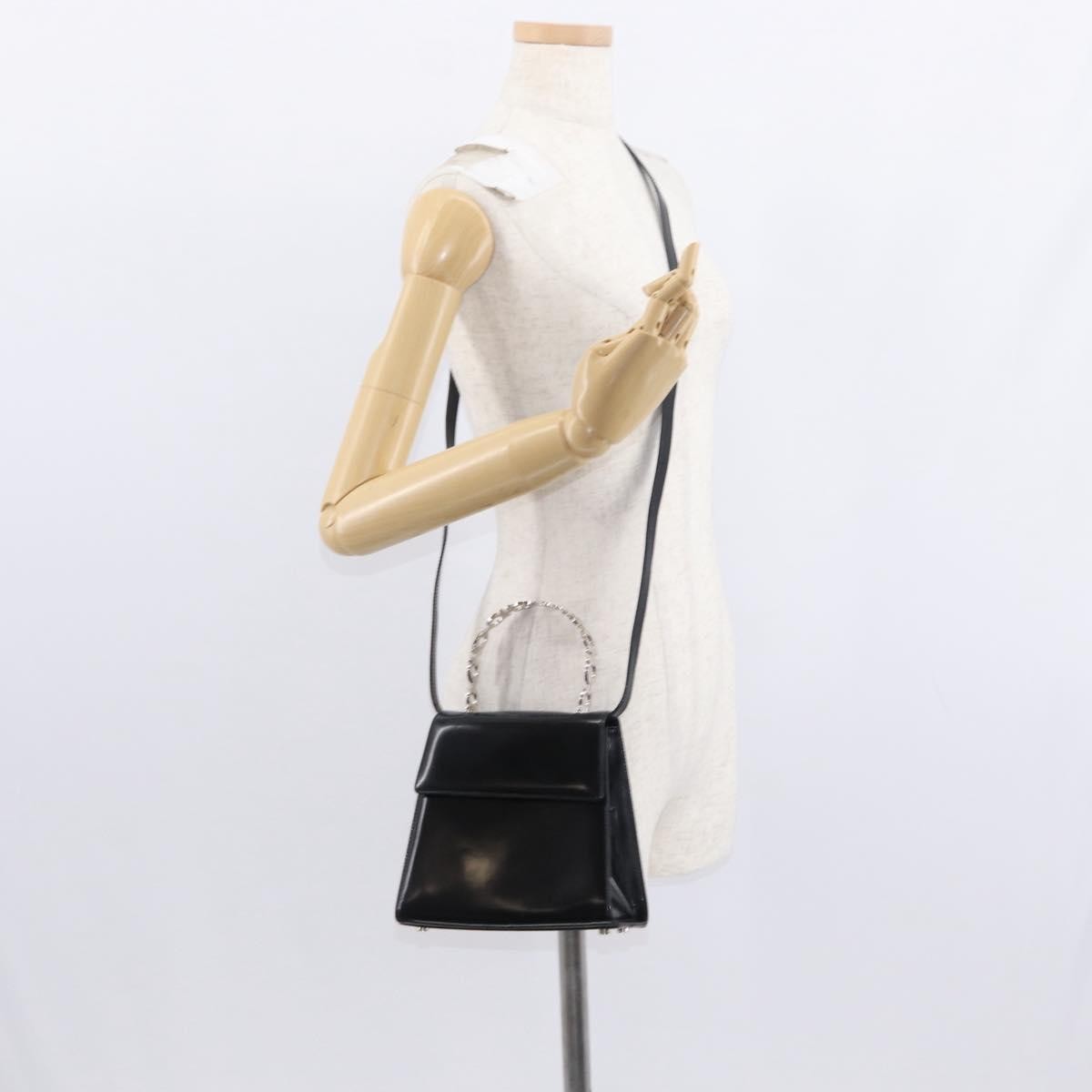 Salvatore Ferragamo Gancini Leather Black Leather Handbag (Pre-Owned)
