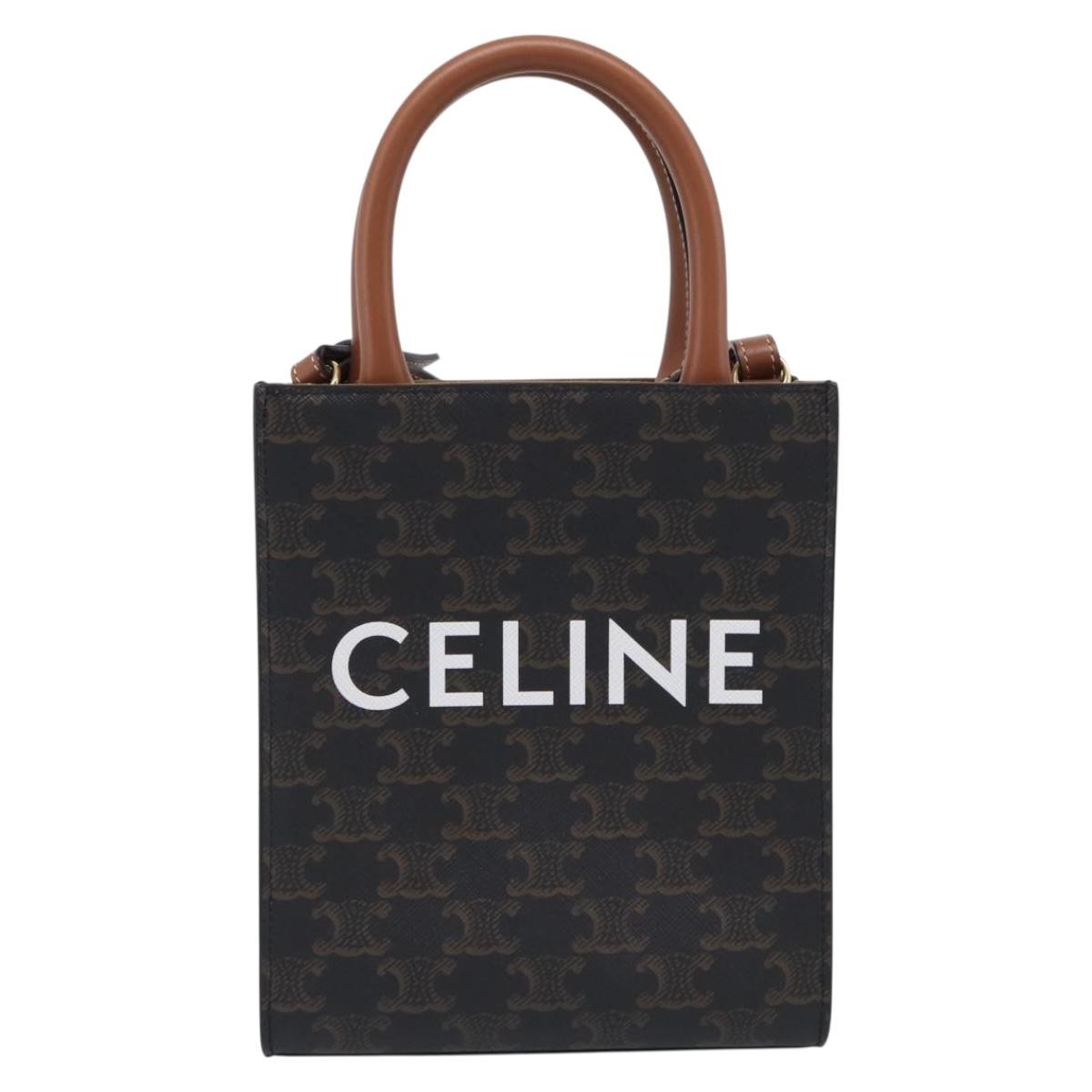Celine Vertical Cabas Triomphe Coated Canvas Brown Canvas Tote Bag Bag (Pre-Owned)