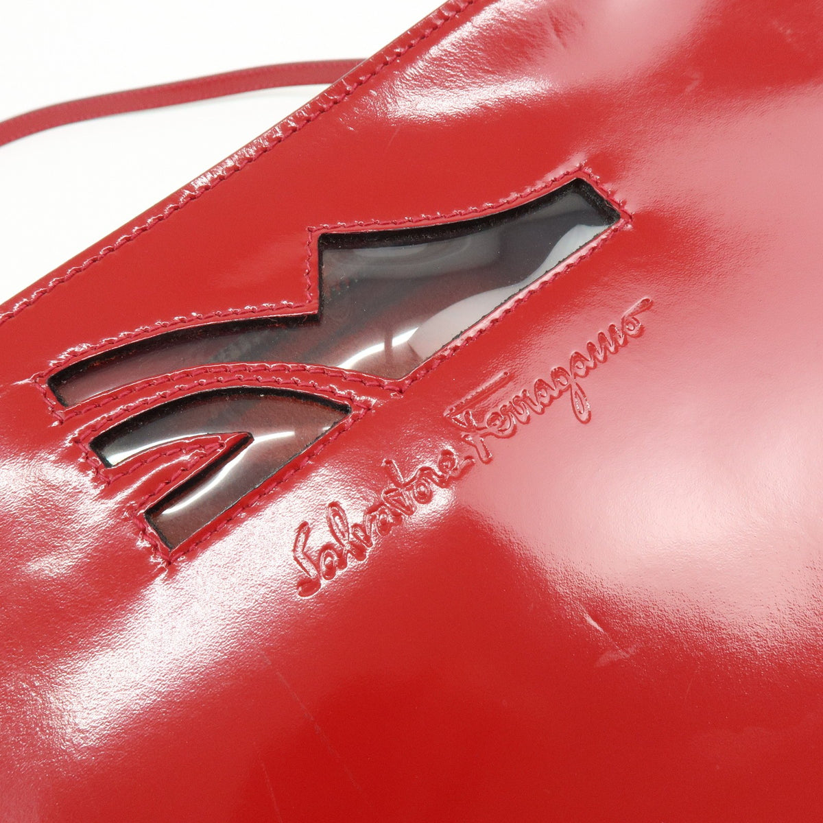 Salvatore Ferragamo Shoulder Bag Patent Leather Red Patent_Leather Shoulder Bag Bag (Pre-Owned)