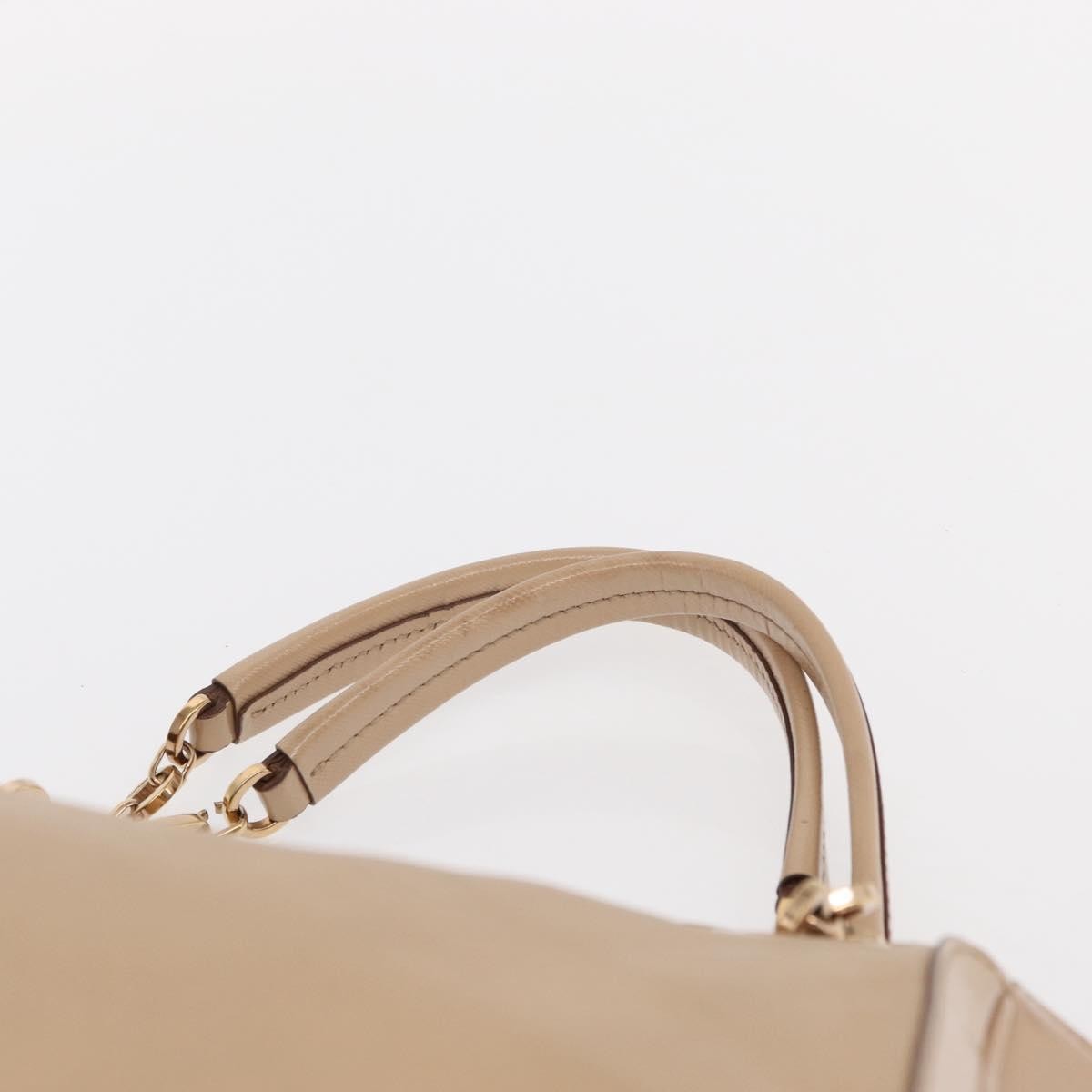 Salvatore Ferragamo Betulla Chain Leather Beige Leather Tote Bag Bag (Pre-Owned)