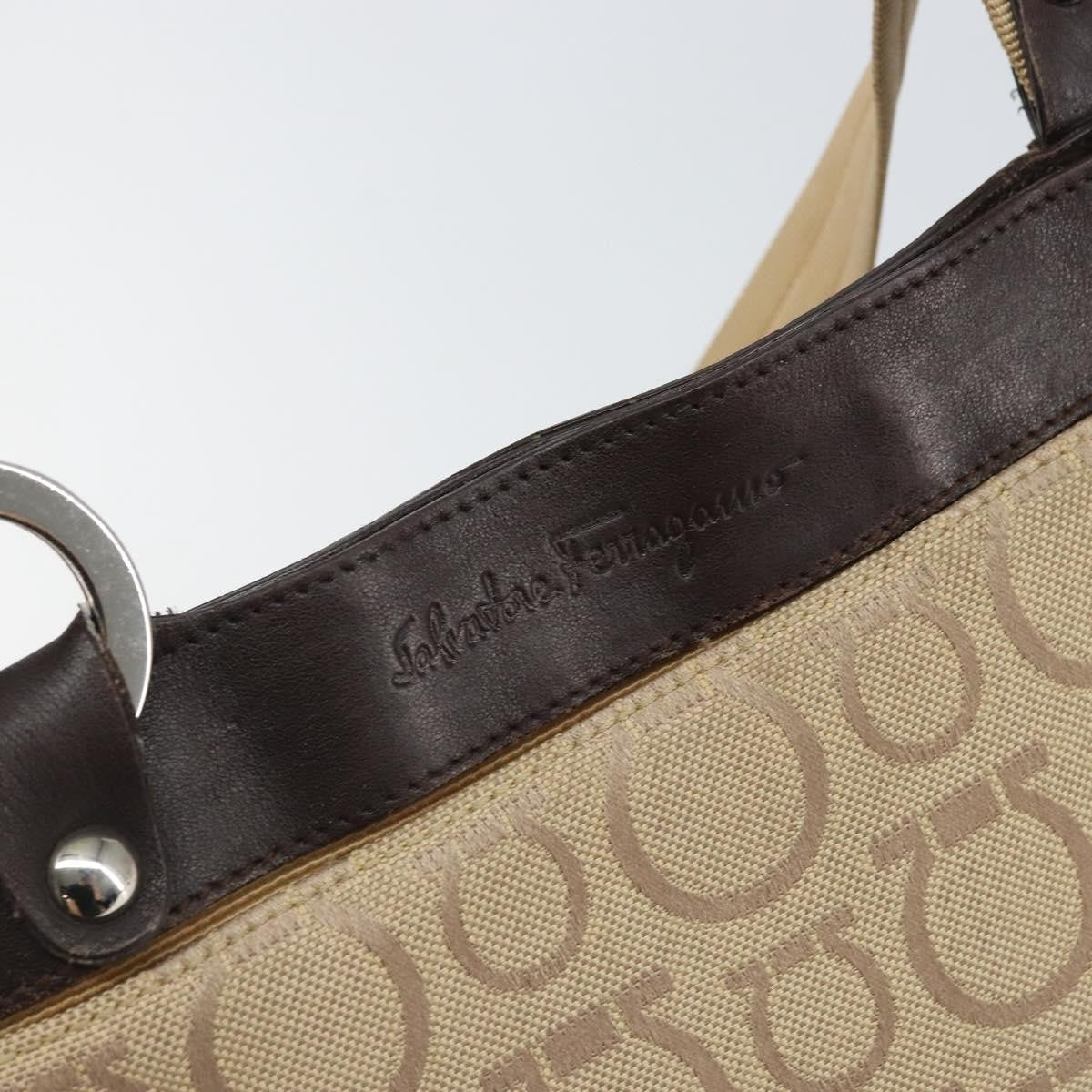 Salvatore Ferragamo Gancini Canvas Beige Canvas Shoulder Bag Bag (Pre-Owned)