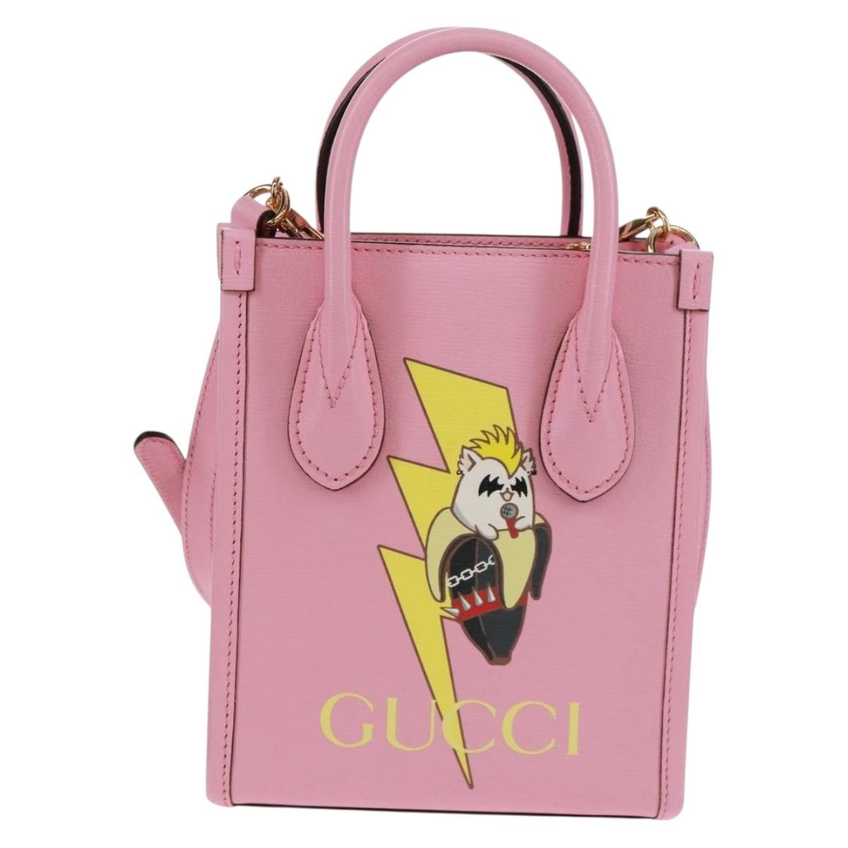 Gucci Vertical Tote Printed Leather Pink Leather Tote Bag Bag (Pre-Owned)
