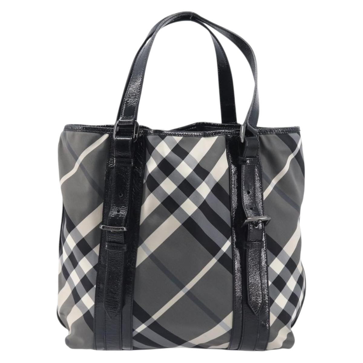 Burberry Nova Check Tote Canvas Check Pattern Black Nylon Handbag (Pre-Owned)