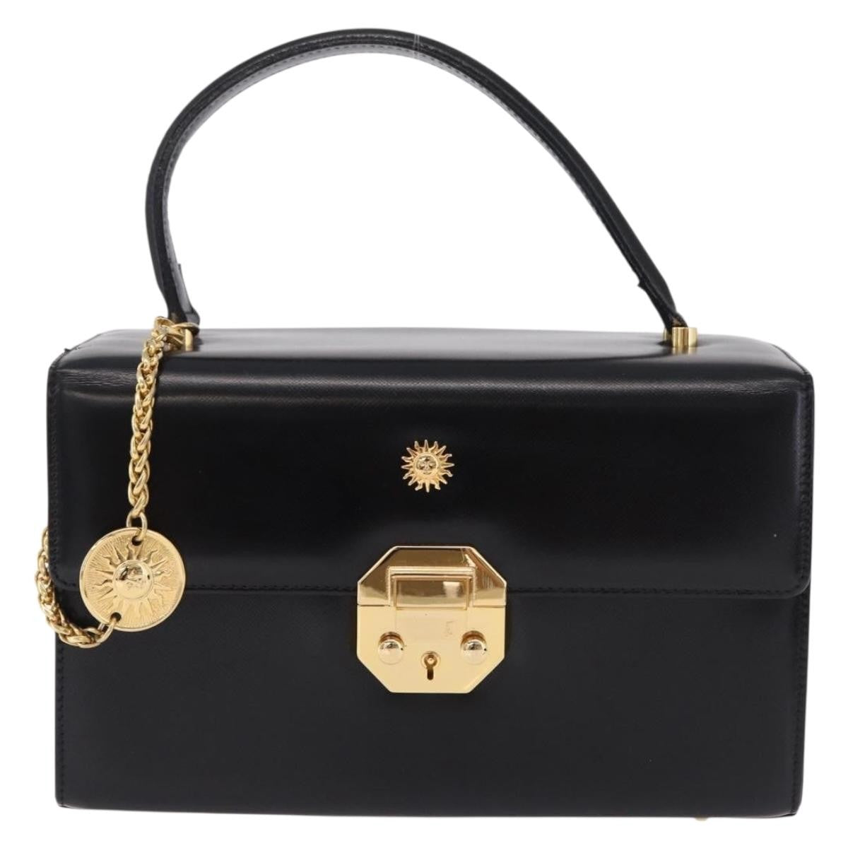 Versace Vintage Leather Black Leather Handbag (Pre-Owned)