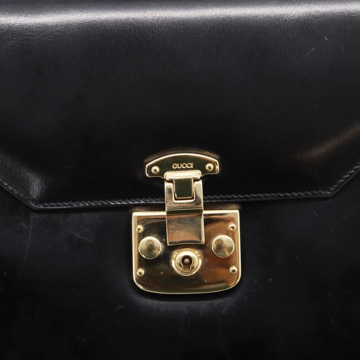 Gucci Vintage Lady Lock Top Handle Leather Black Leather Handbag (Pre-Owned)