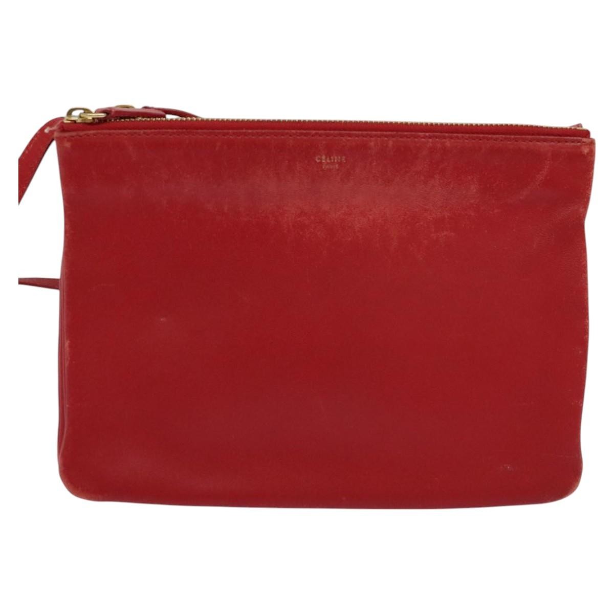Celine Trio Zip Clutch Leather Red Leather Clutche & Pouche Bag (Pre-Owned)