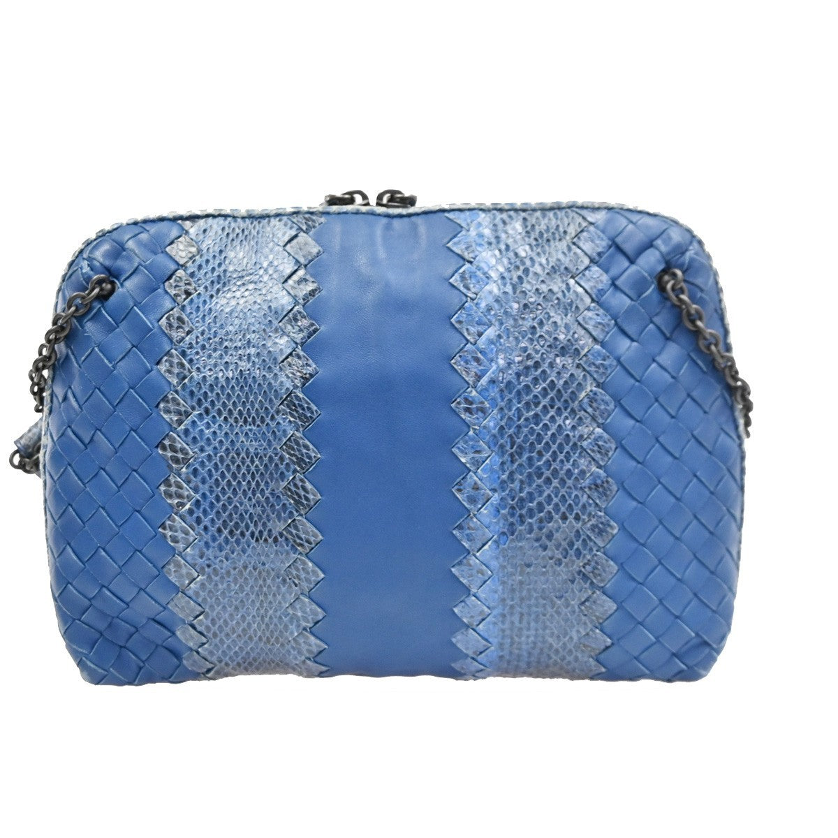 Bottega Veneta Nodini Embroidered Intrecciato Nappa Blue Leather Shoulder Bag Bag (Pre-Owned)