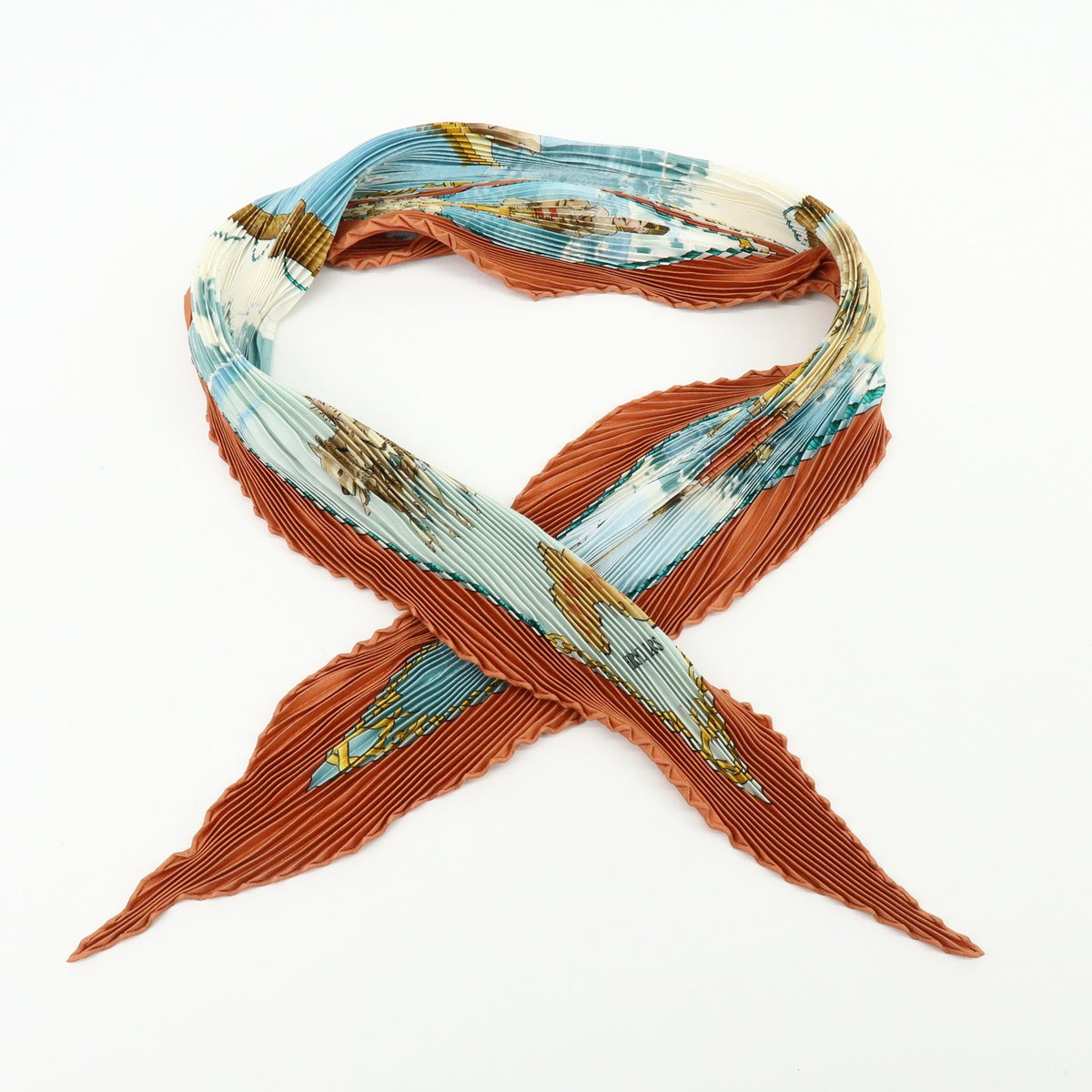 Hermes Gronland Pleated Silk Brown Silk Scarve & Shawl Accessory (Pre-Owned)