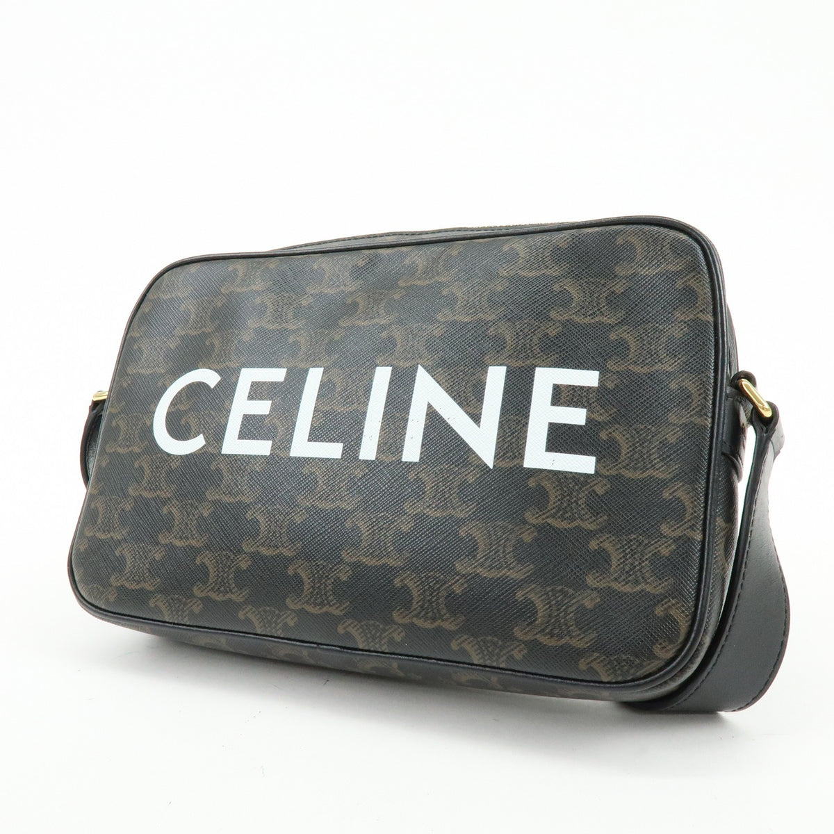 Celine Logo Messenger Triomphe Coated Canvas Brown Canvas Handbag (Pre-Owned)