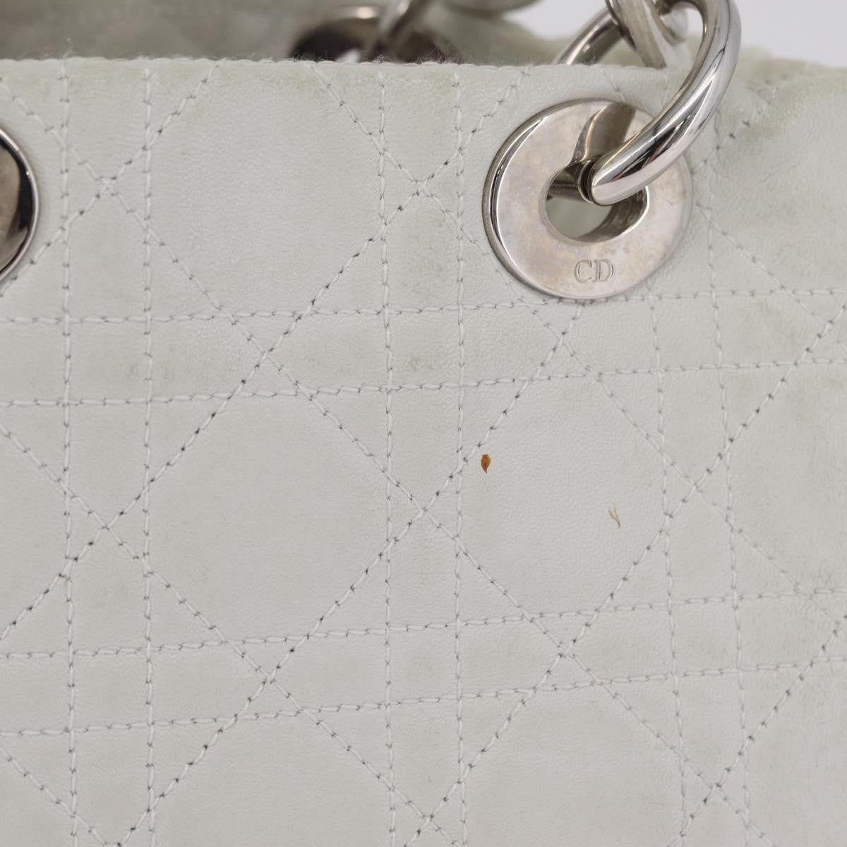 Christian Dior Lady Dior Cannage Quilt Calfskin White Leather Handbag (Pre-Owned)