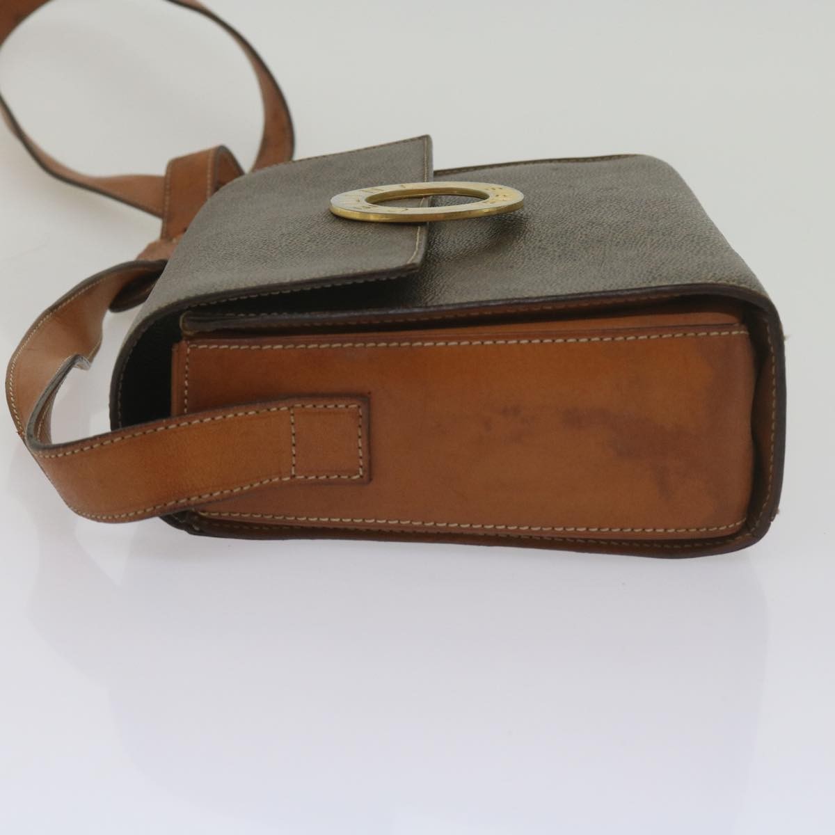 Celine Vintage Macadam Circle Logo Canvas And Leather Brown Canvas Shoulder Bag Bag (Pre-Owned)